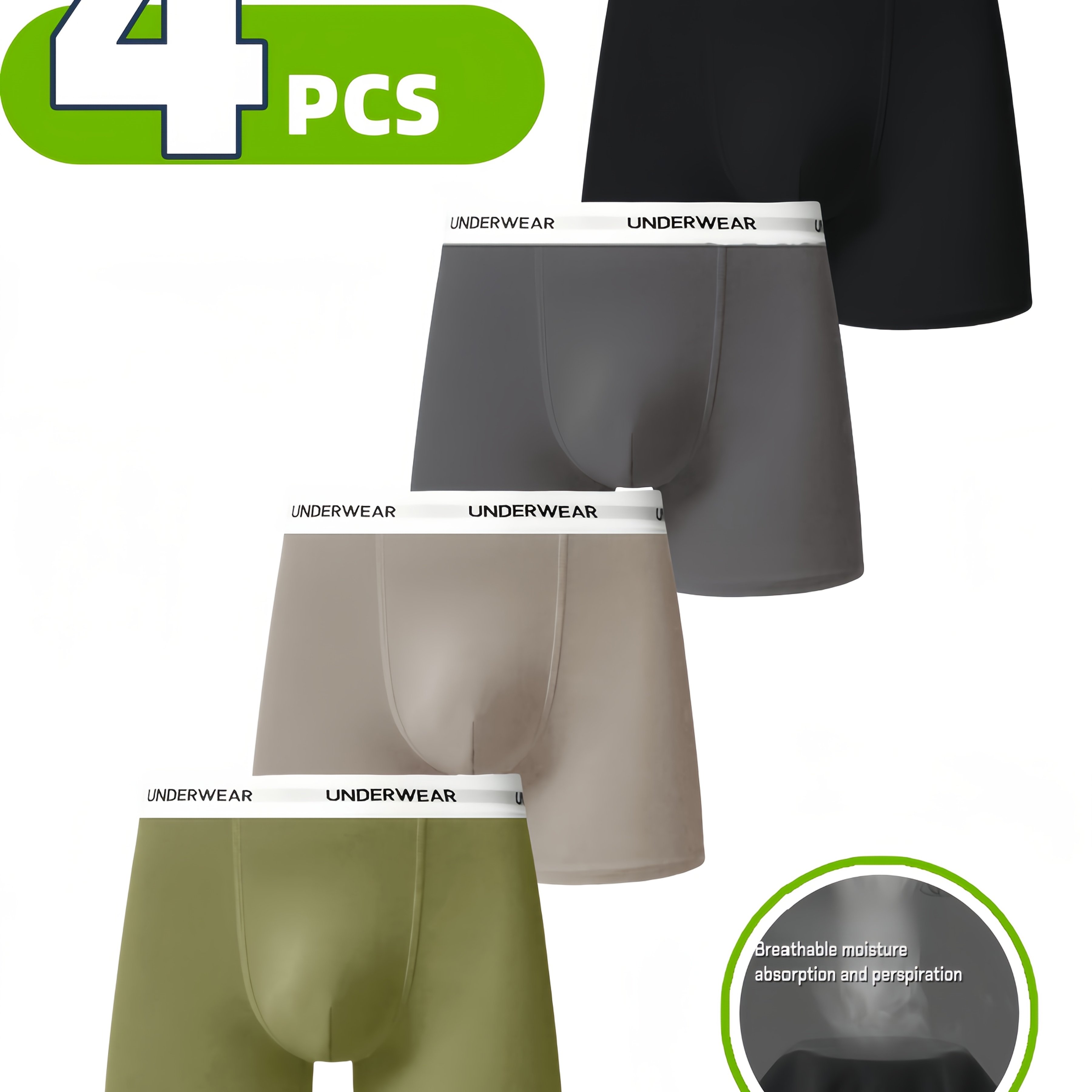 TEMU 4-pack Men's Boxer Briefs Underwear - Breathable Soft Comfortable Boxers, Solid Color Briefs With Plain Front/back, Casual Sporty No For Gym, Casual Attire - Non- & Hand Washable (4 Count)