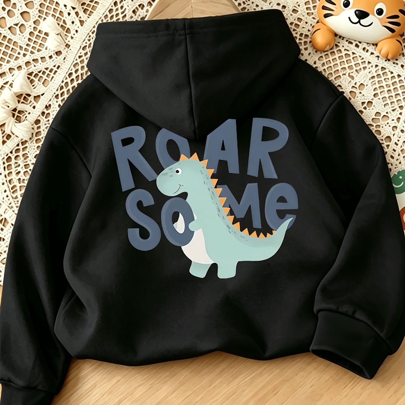 Children's Hooded Long Sleeve Sweatshirt with Dinosaur Print