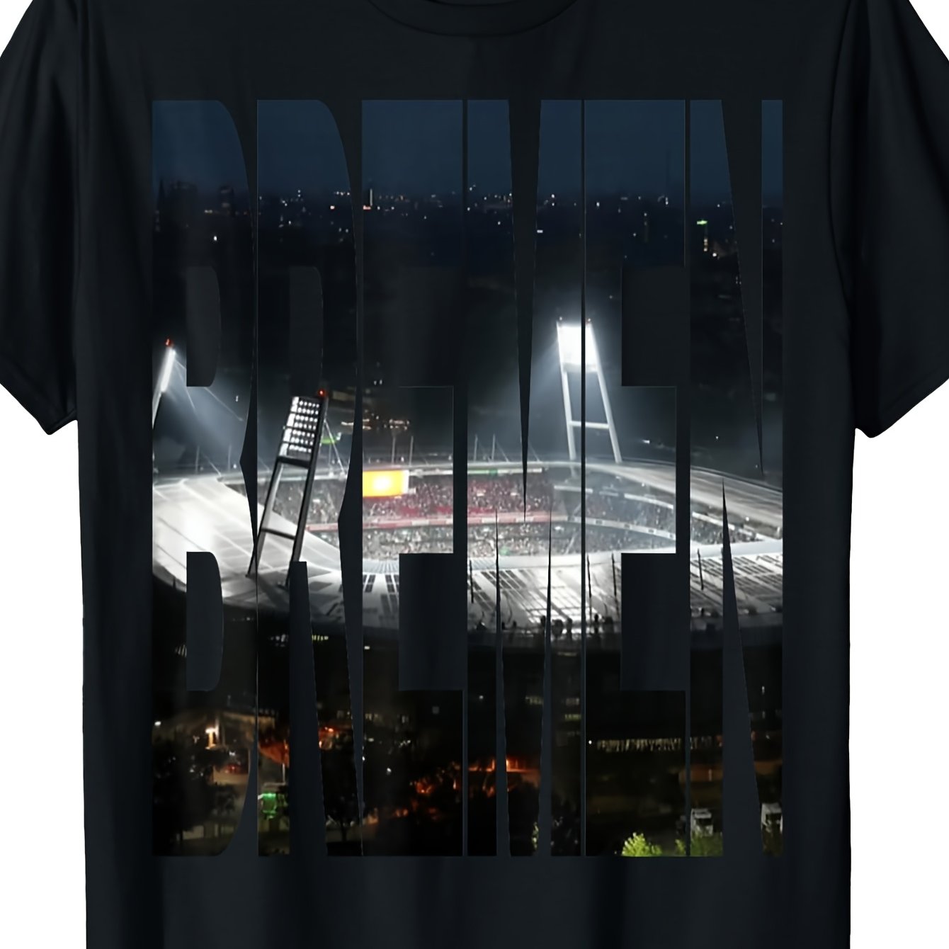 Image of Men' Weserstadion Stadium T-shirt - Suitable For - Casual Wear With Iconic Night Stadium Print, Round Neck Regular Fit Tee For Fans, Machine Washable Soccer Apparel