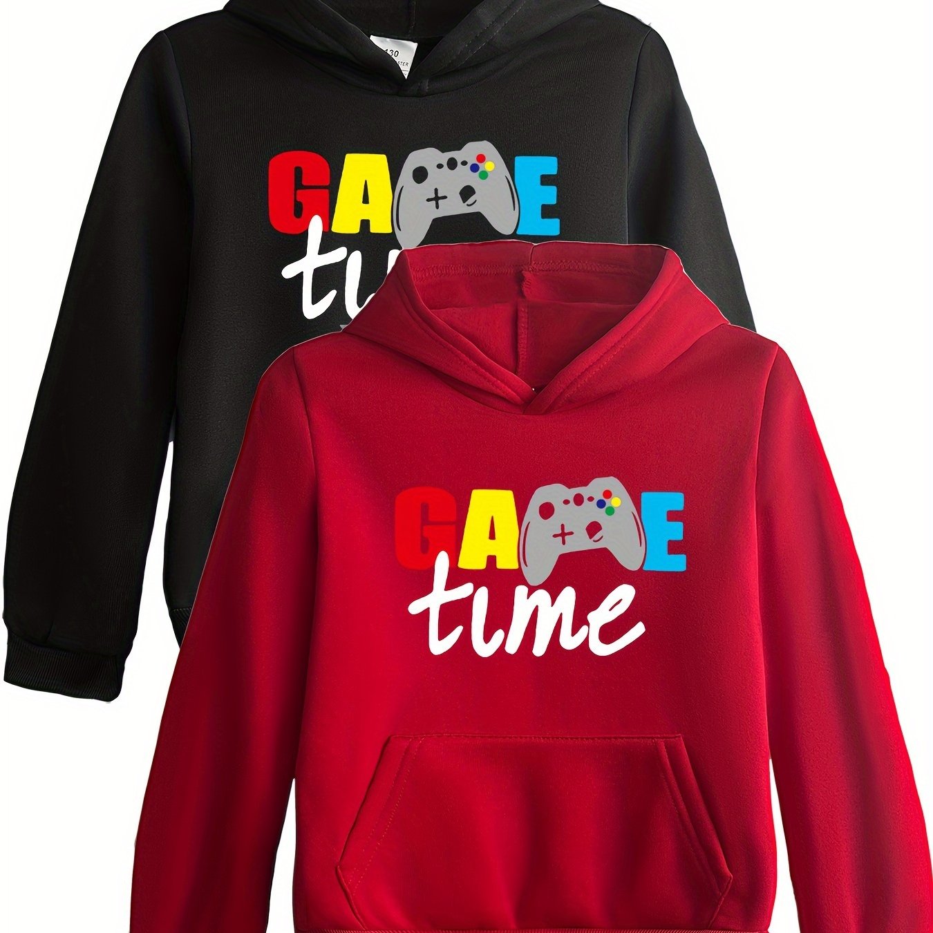 TEMU 2pcs Boys' Fashionable "" Game Console Hooded Pullover Sweatshirt For