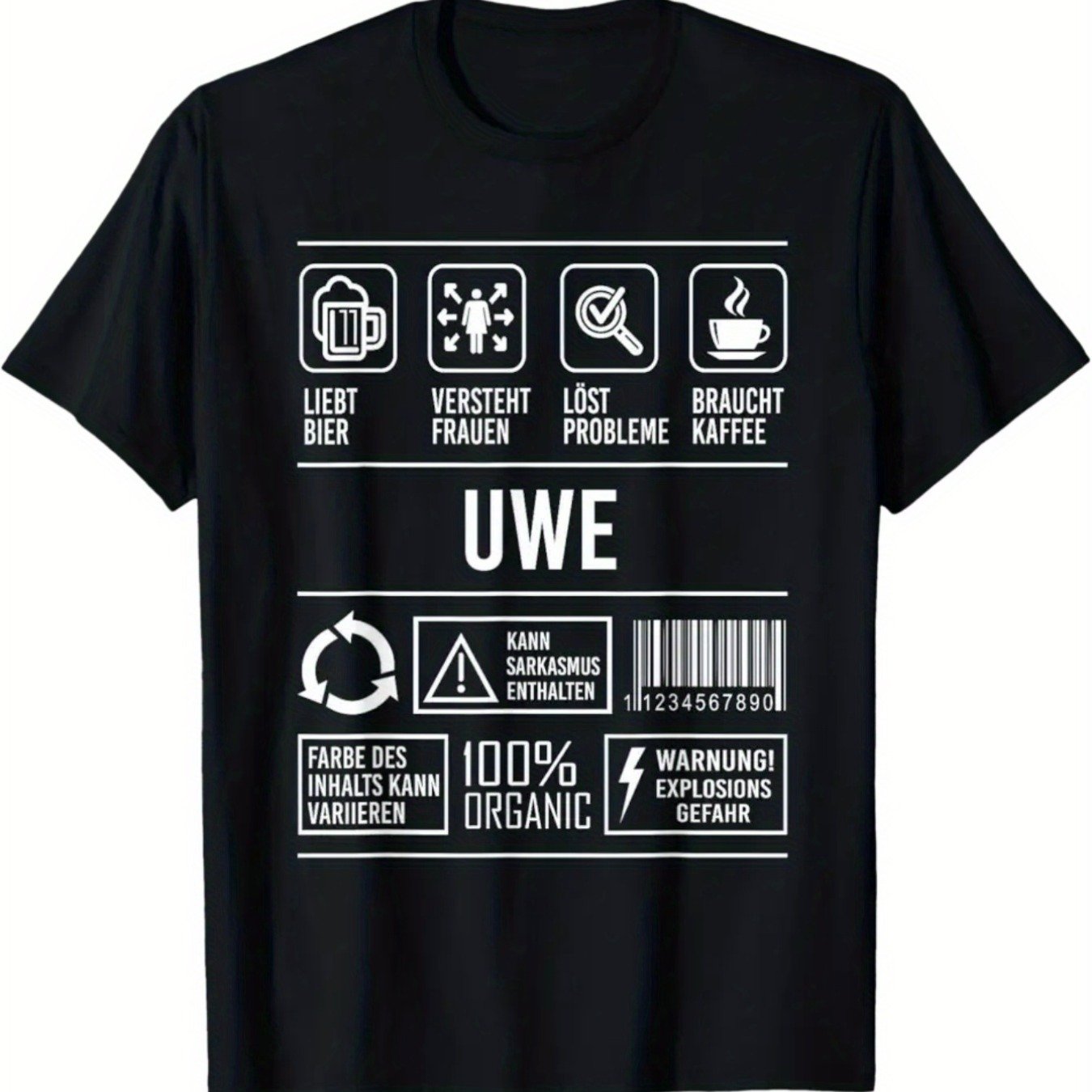 Image of Men's Funny German Uwe Saying T-shirt | Casual Crew Neck, Long Sleeve Tee With Beer Design & German Text, Machine Washable, Fit - Ideal For Uwe Fans & Themed Parties