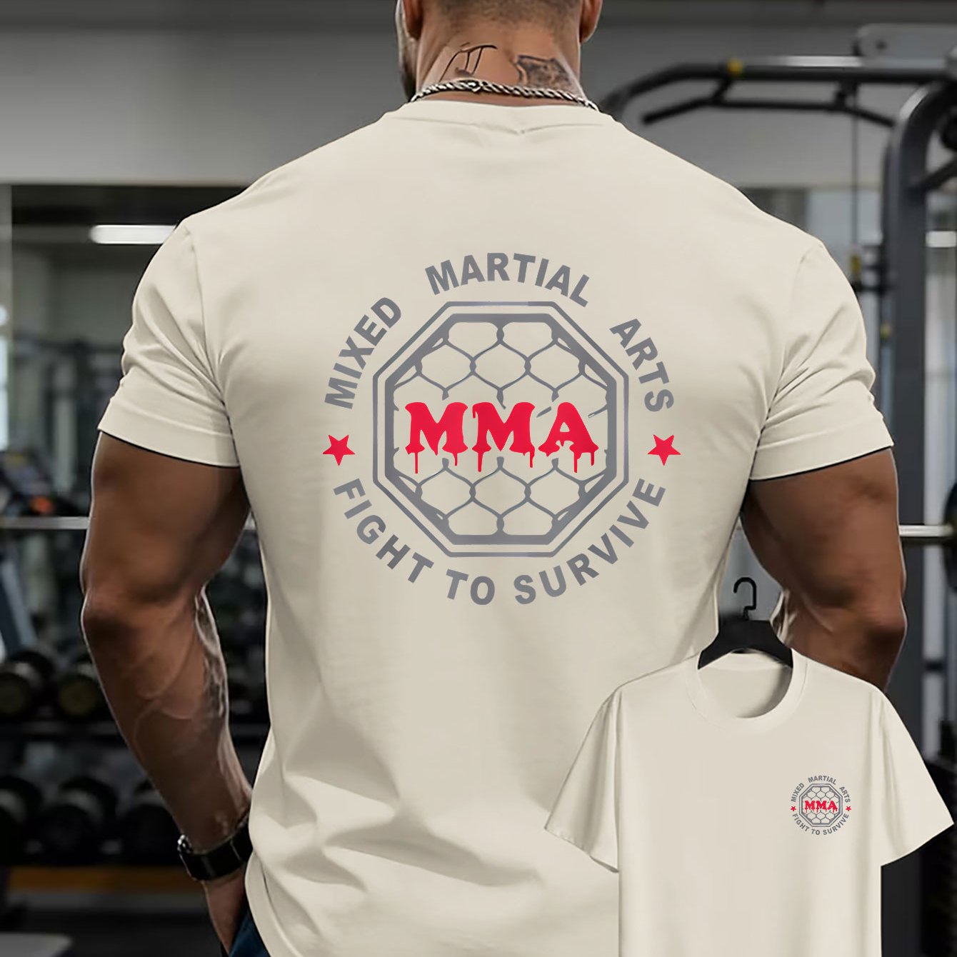 TEMU Men's Mma T-shirt With Double-sided "fight To " Octagon Print - Breathable Short Sleeve Suitable For Training, Gym, Gifts, Casual Wear - Machine