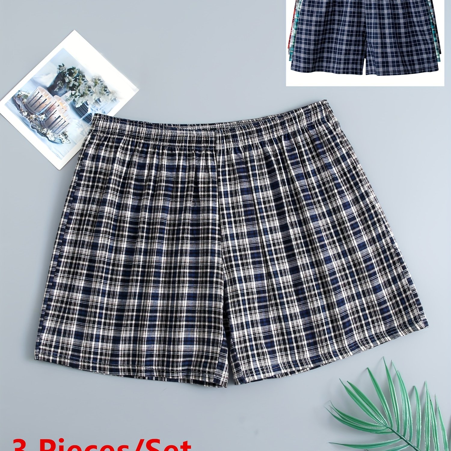 Image of Random 3-stripes Men's Aro Pants Comfortable Breathable Loose Checkered Briefs Fashion Home Casual Shorts Outing Beach Shorts