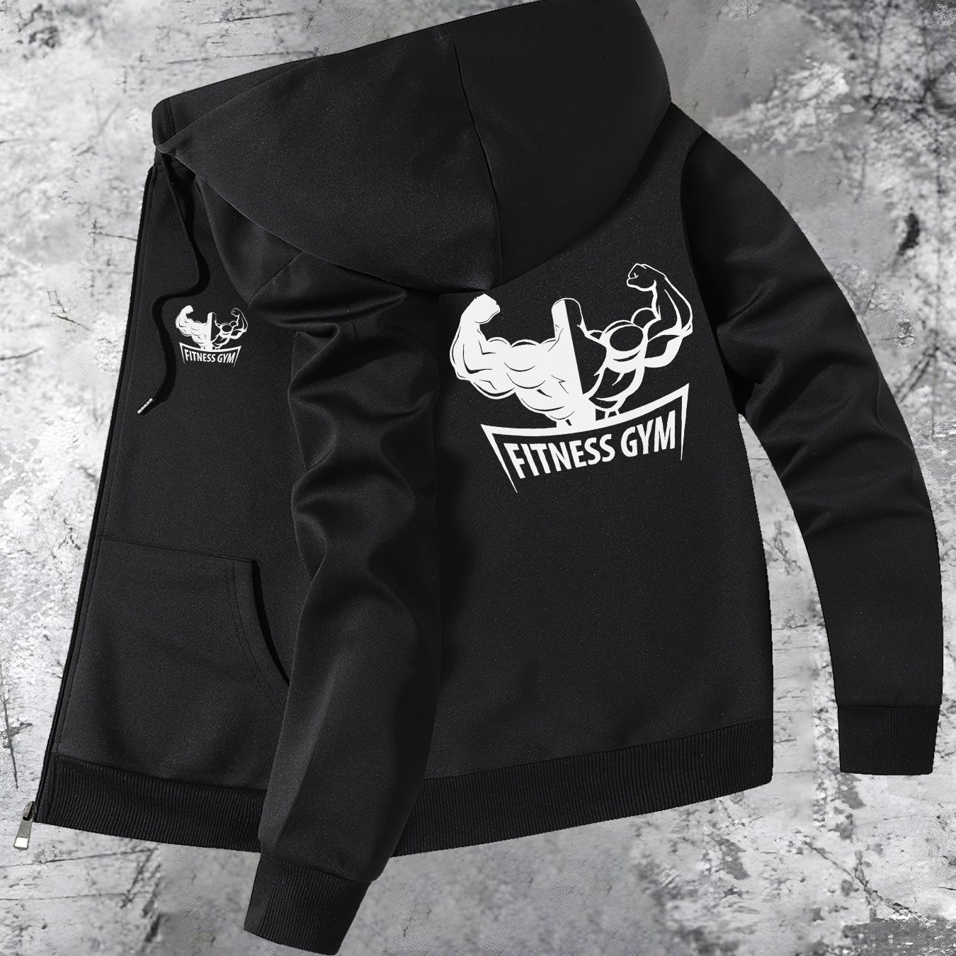TEMU Men's Trendy Autumn/winter Hooded Jacket With Fitness Print Elements, High-end Casual Collar Jacket, Stylish And Versatile Hooded Outerwear Top