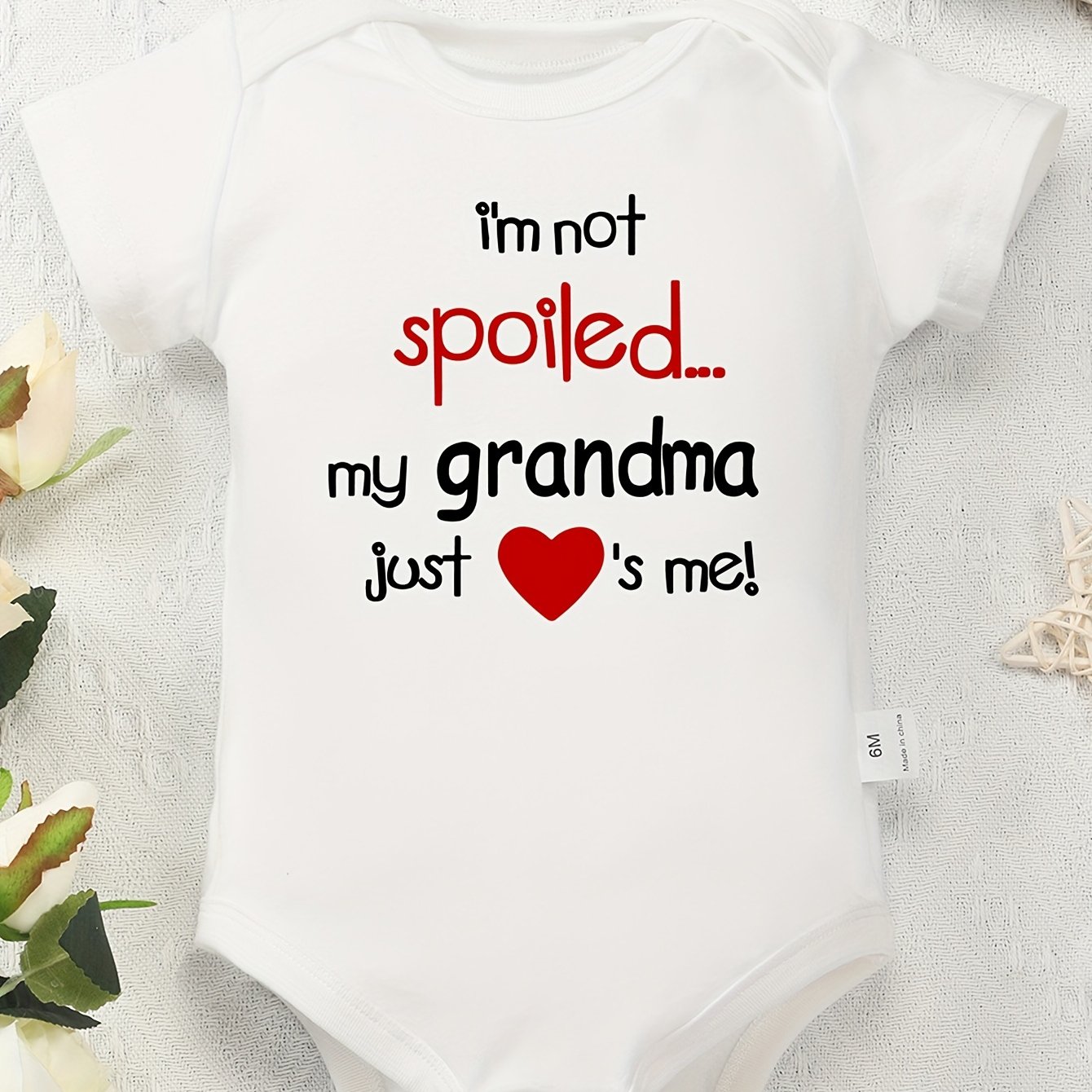 TEMU Cotton Baby Onesies " My Grandma Just " Letter Print, Soft Casual Round Neck Baby Romper, Outdoor