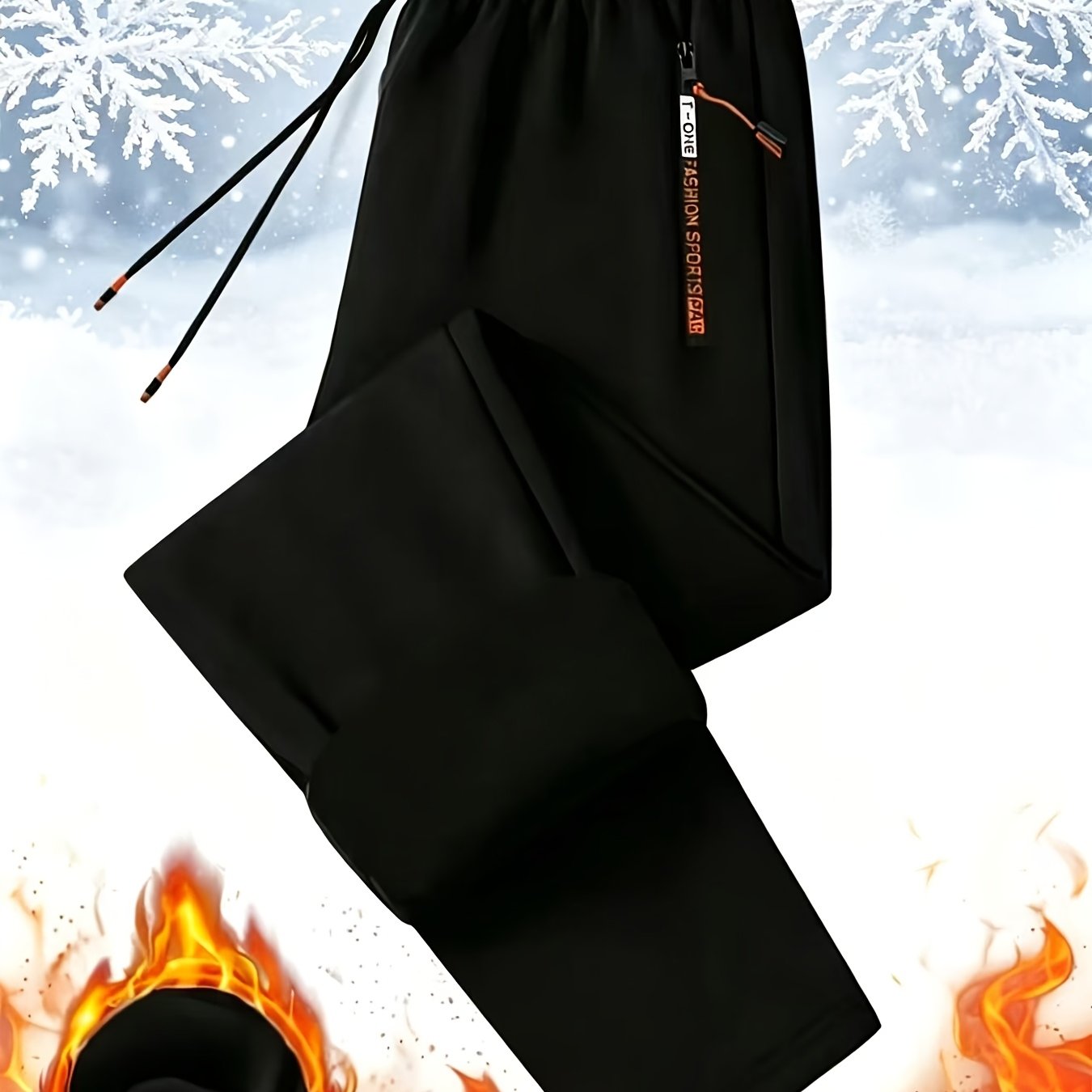 TEMU Geng Yuan Shi Men's Casual Athletic Long Pants, Men's Thick Fleece Trousers With Zipper Pockets And Drawstring Waistband - Heavy Winter Warm