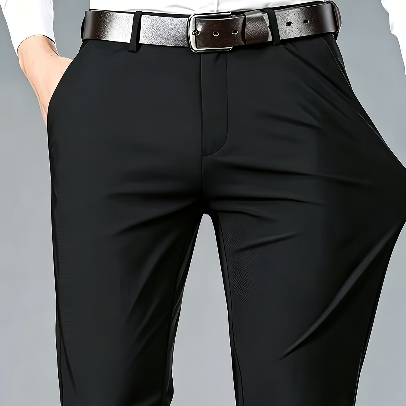 TEMU Men's Professional Business Stretch Dress Trousers, Casual Long Pants, Loose Fit Versatile Straight-leg Office Worker Suit Trousers
