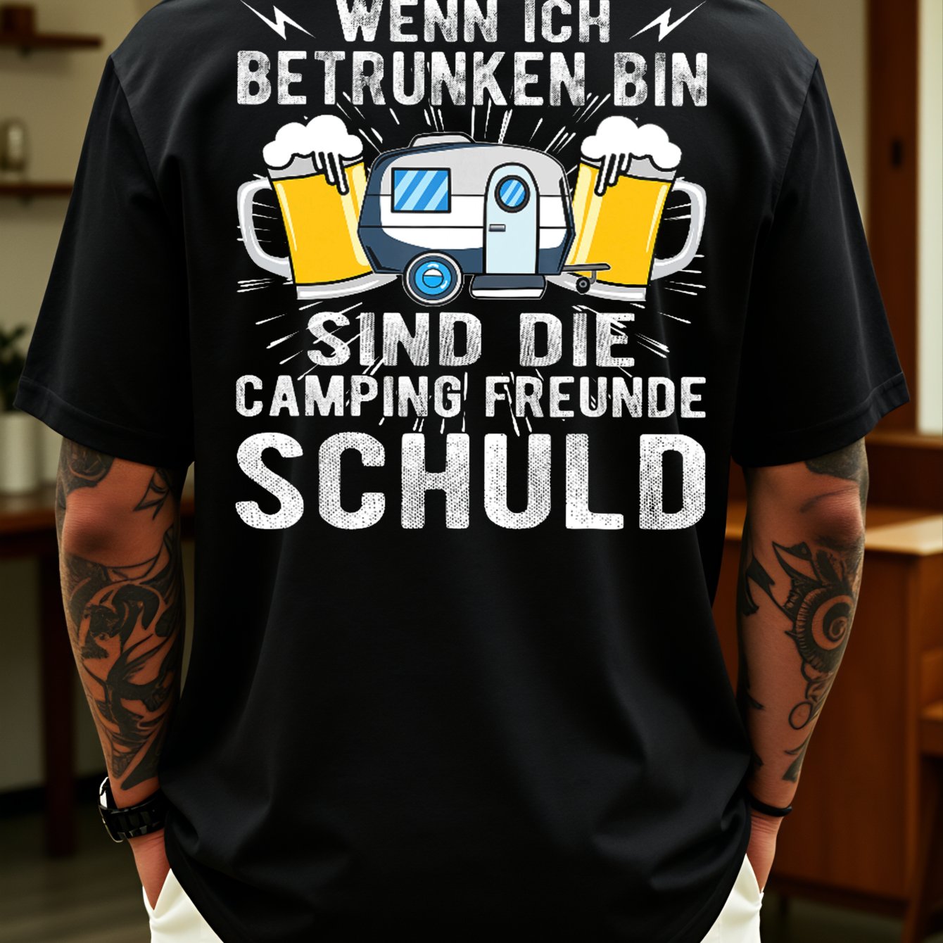 Image of Men's T-shirt German Text And Camping Beer Design Summer Outdoor Wear For Camping Enthusiasts And Beer Lovers Back Print , Plus Size