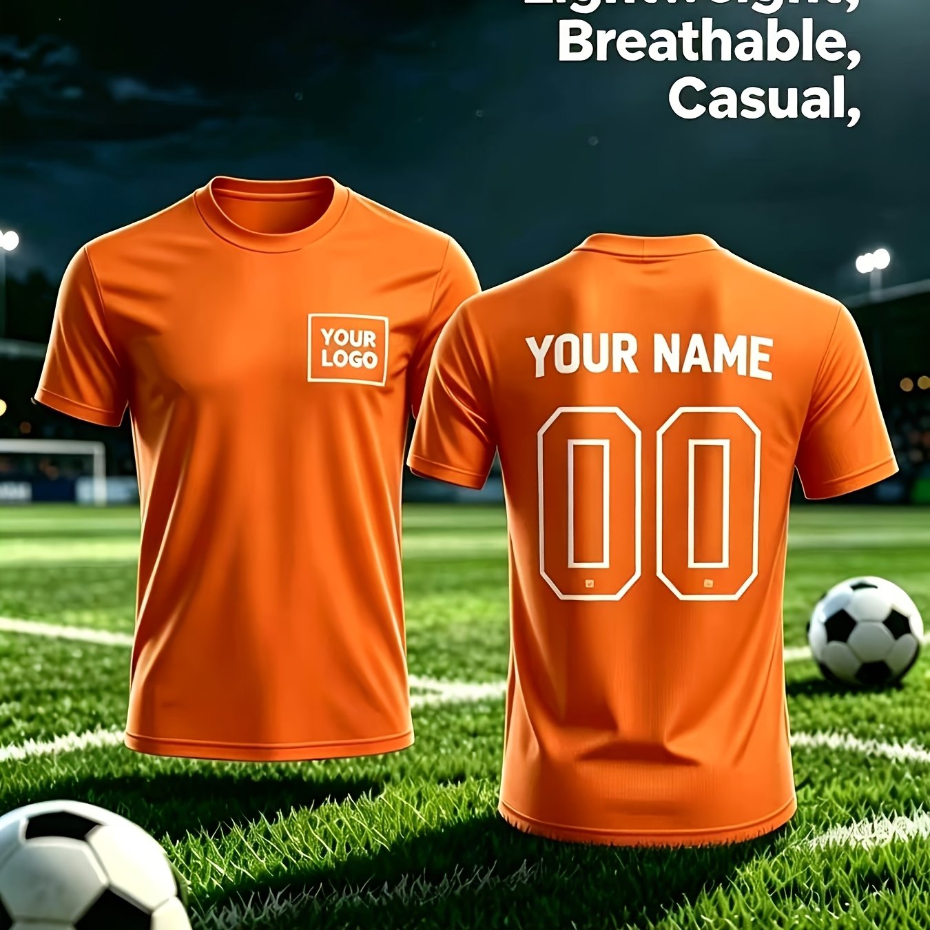 TEMU Customizable Men's T-shirt - Personalized Name And Number, Photo Print, Lightweight Breathable Fabric, Suitable For Team Sports, Football
