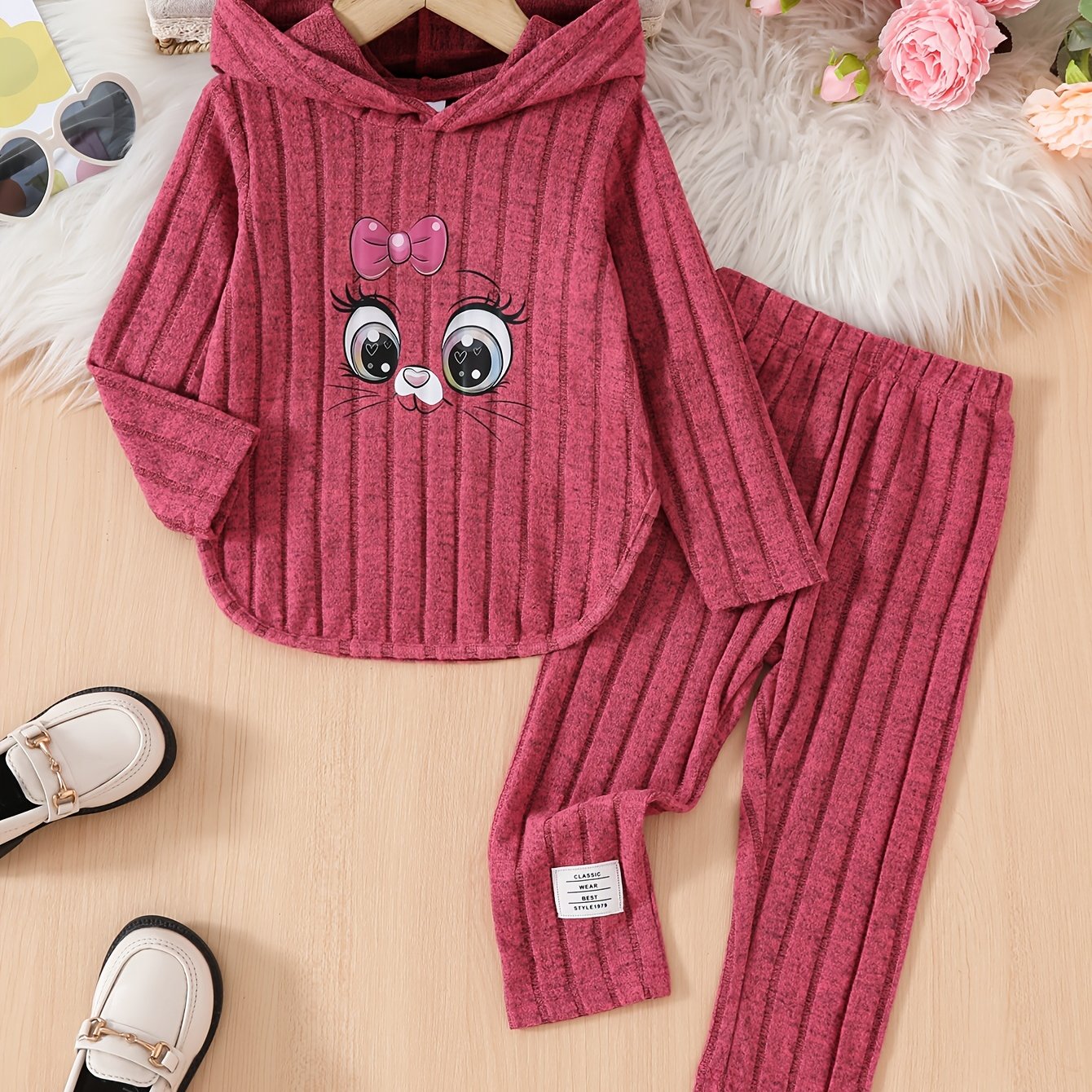 Image of Baby 2pcs Hooded Casual Top And Skinny Pants Set, Winter Fall Outfit, For Outdoor