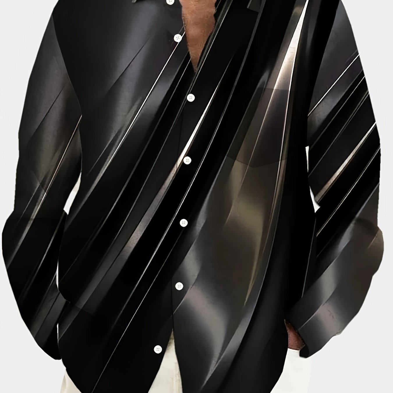 Vintage Gradient Art Geometric Print Men's Plus Size Button Pocket Long Sleeve Shirt, Plus Size