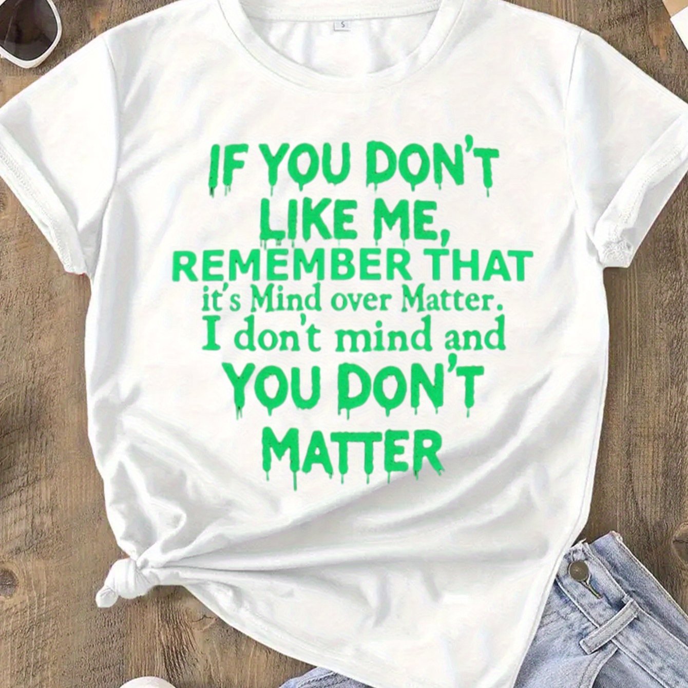 TEMU Casual Short-sleeve T-shirt For Women Featuring Text Design On A Black Background, Perfect For Summer And Spring. Ideal For Occasions Like ,