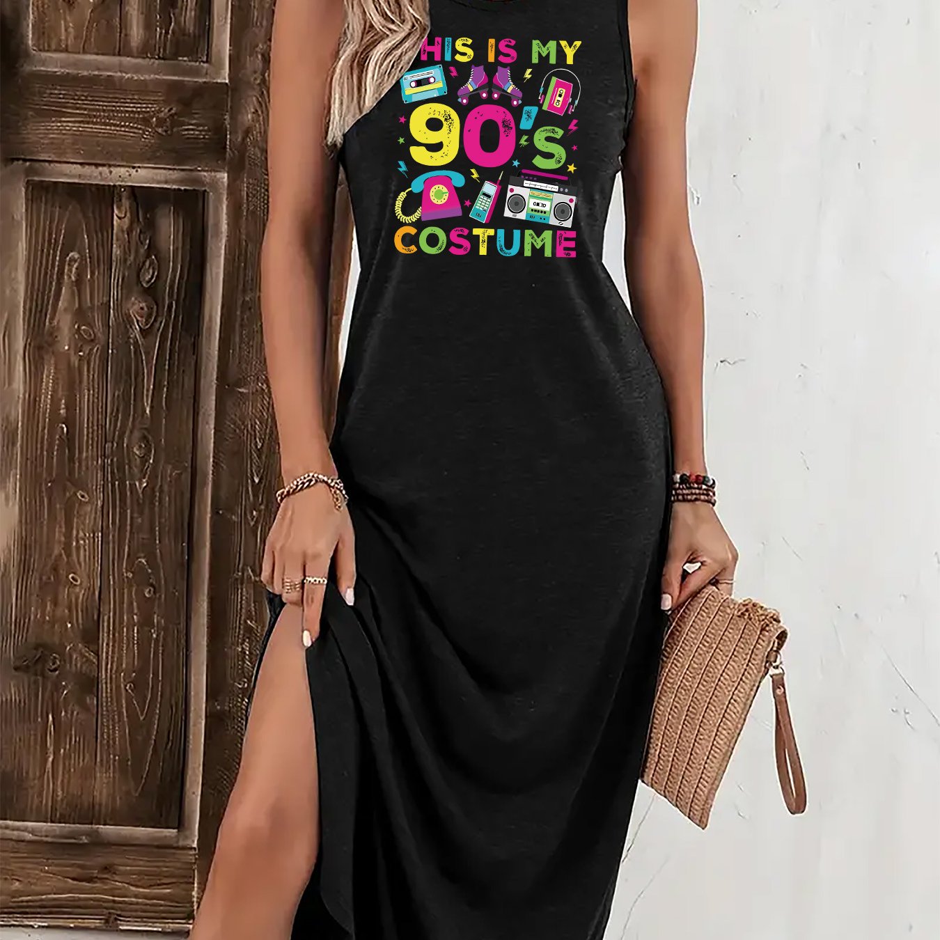 TEMU Graphic Print Sleeveless Tee Dress, Casual Tank Dress For , Women's Clothing