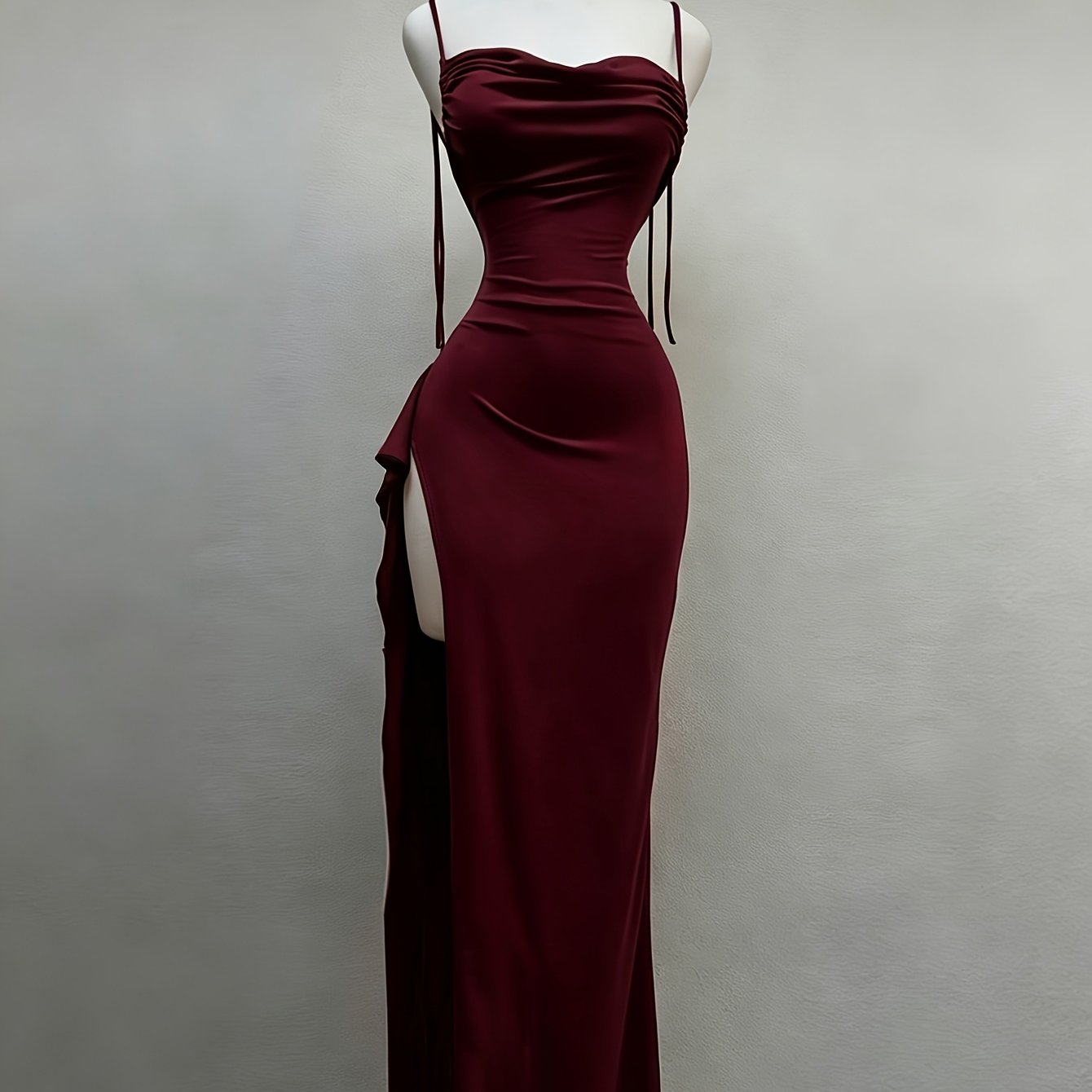 TEMU Women's Sexy Solid Color Side Slit Ruffle Hem Backless Camisole Maxi Dress