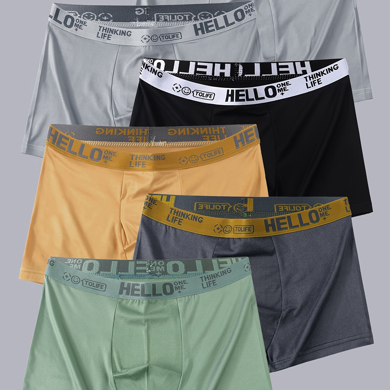 TEMU 6 Pairs Of 'hello' Print Men's Boxer Briefs - Stylish, Breathable, And Comfortable Sports Trunks With High Stretch, Quick-drying Sports Briefs