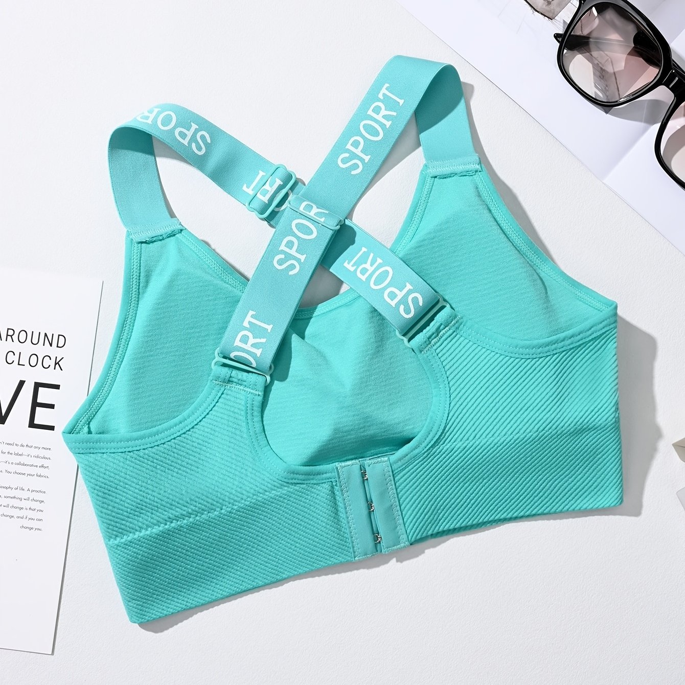 TEMU Soutien-gorge de sport pour femme à dos avec fermeture dans le dos et imprimé lettres, armatures, sous-vêtement de base pour le fitness