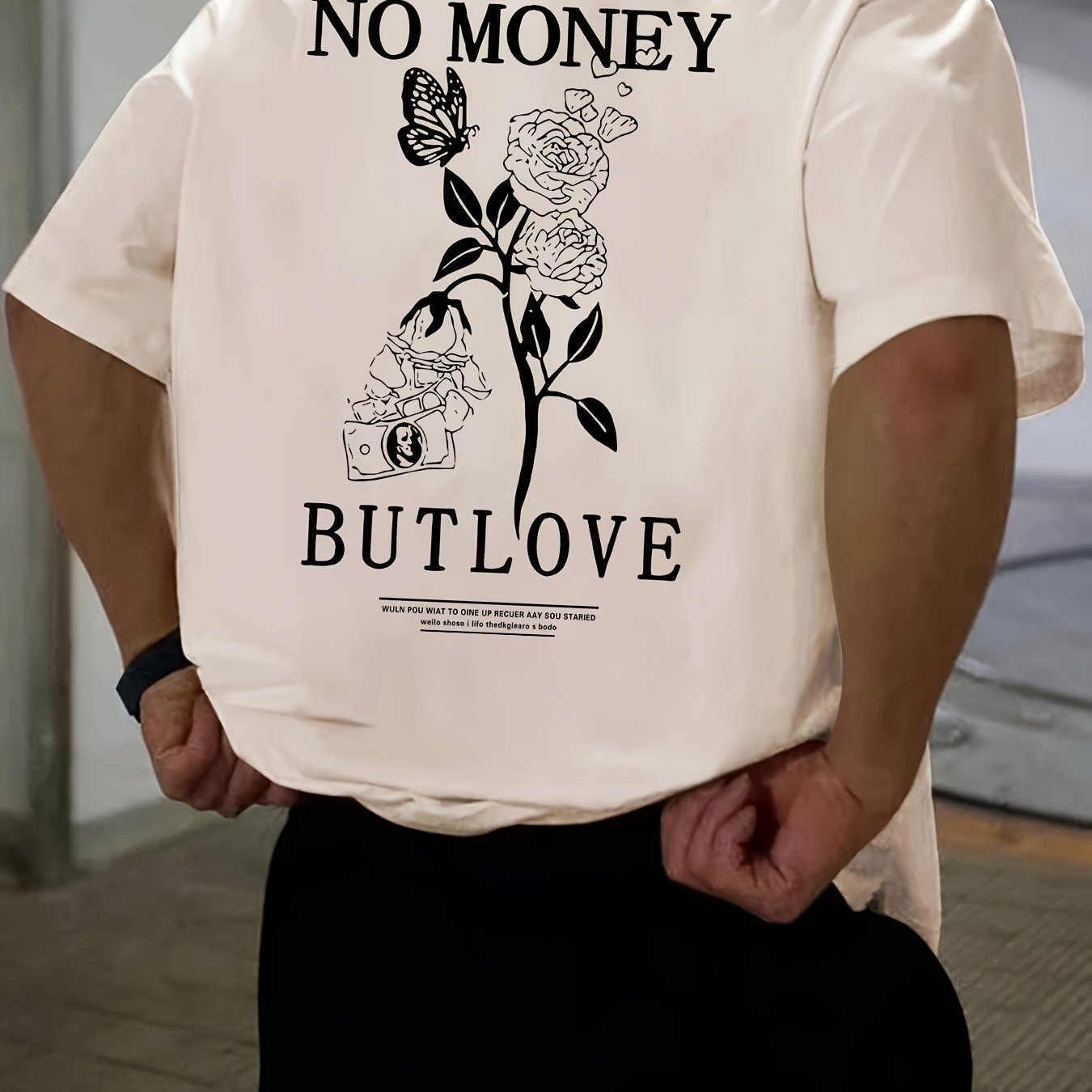 TEMU Men's Loose-fit Casual Versatile Fashion T-shirt With Floral Letter Print