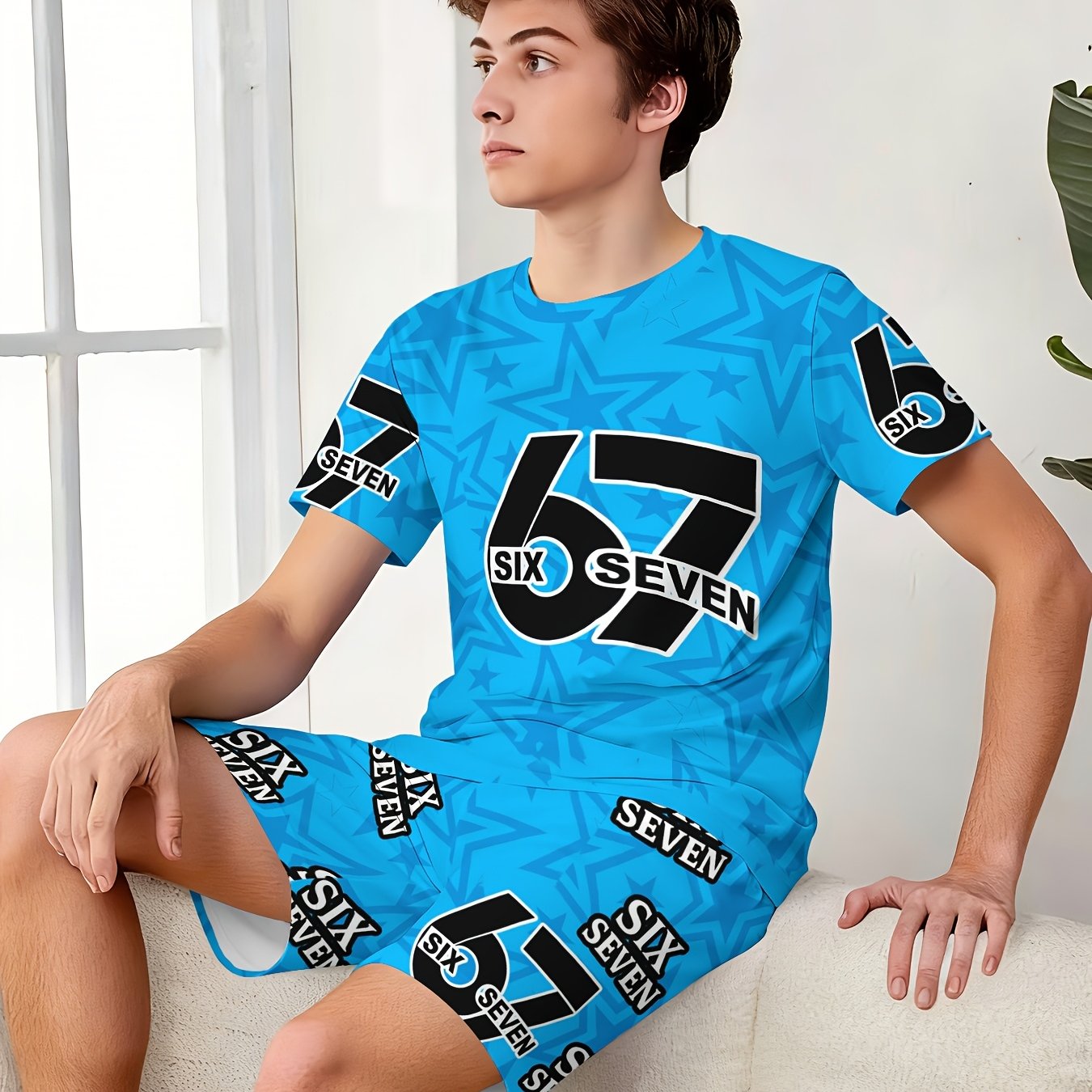 TEMU Youth Pajamas, Spring/summer Essential, Youth Pajama Set, Short Sleeve And Shorts 2pcs Set, For Teenager