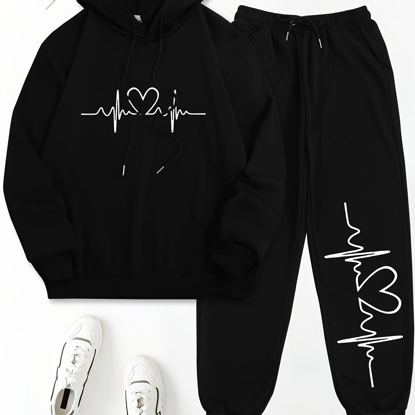 TEMU Two-piece Outfit For Women, Featuring A Printed Hooded Top And Matching Pants