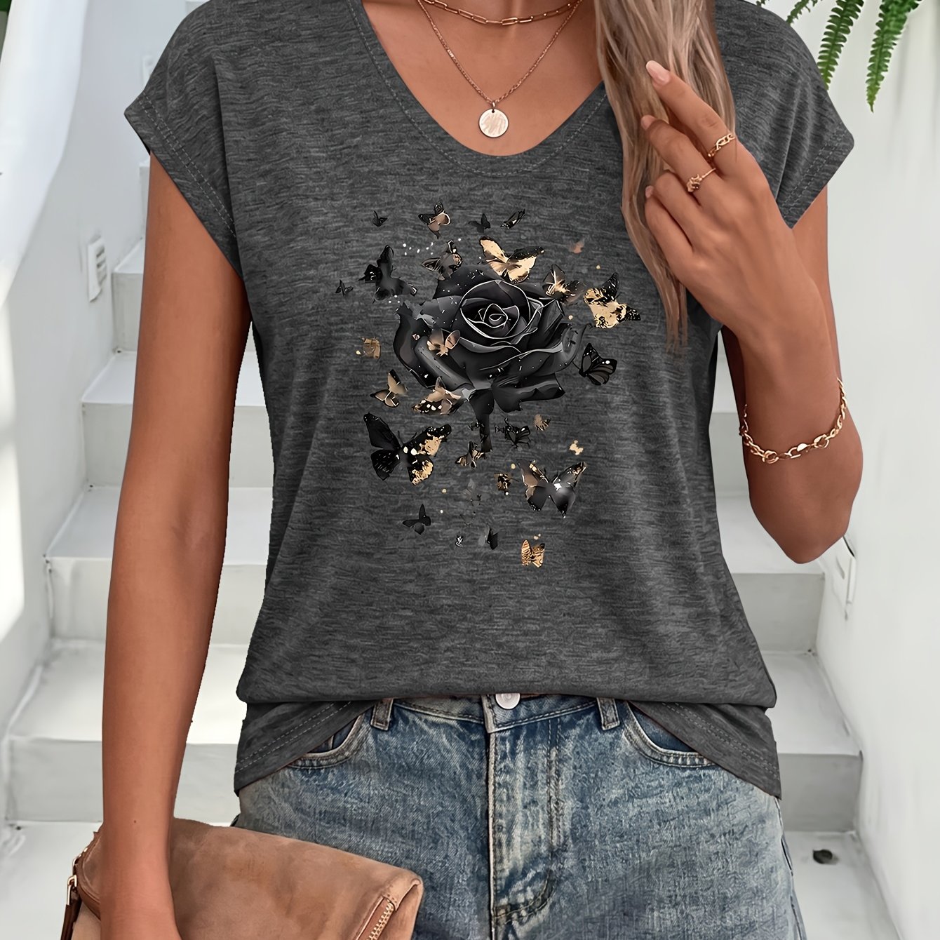 TEMU Patterned V-neck Sleeveless Top, In Multiple Colors Suitable For Everyday And Special Occasions, Women's Summer Clothing