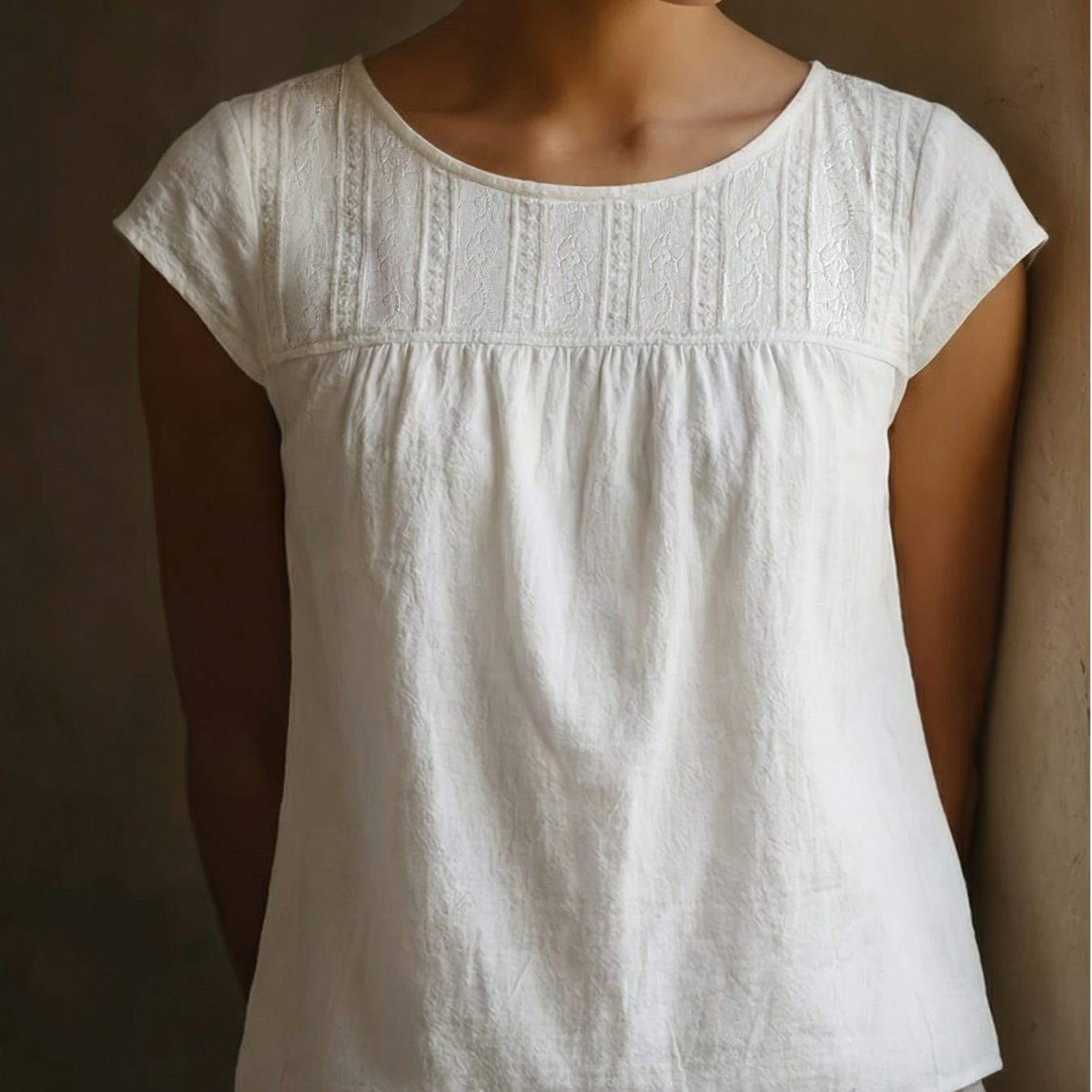 Image of New Literary Cute Summer Top Casual Solid Color Versatile All- Easy Breathable Comfortable Round Neck Women's T-shirt Top Asd1