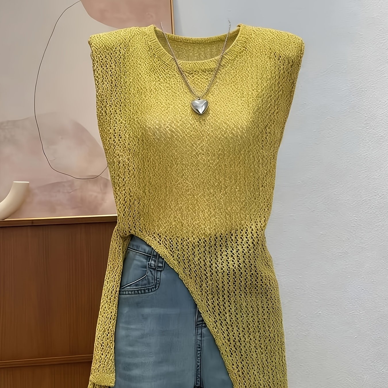 E-shop Damen Rundhals Ärmelloses Unregelmäßiges Kleid mit Seitenschlitz, Geeignet für Frühlings-Sommer-Outfit, Freizeit Outdoor Urlaub