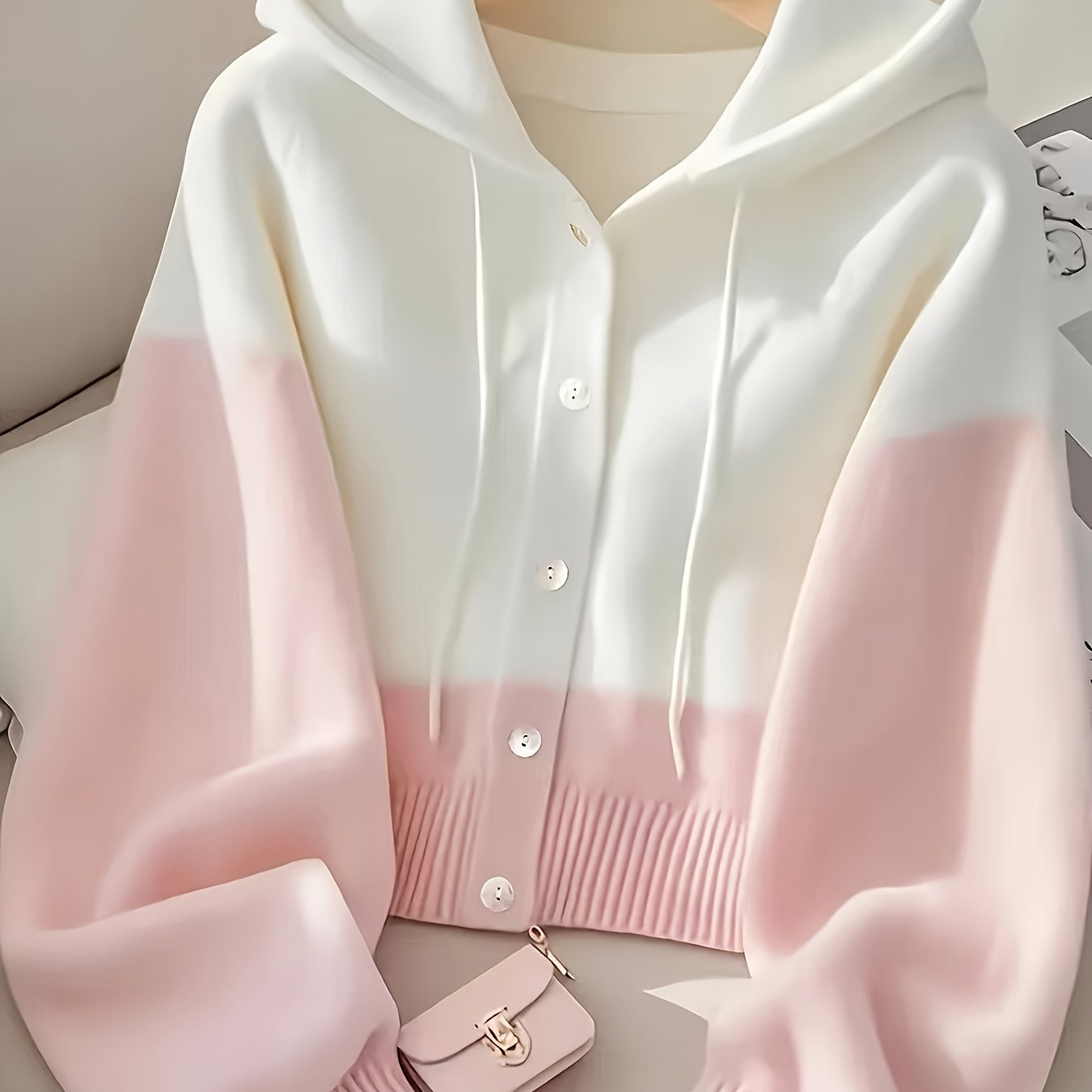 TEMU Nouveau Cardigan à Capuche Épissé Automne-Hiver, Haut Tricoté Haut de Gamme Style Décontracté