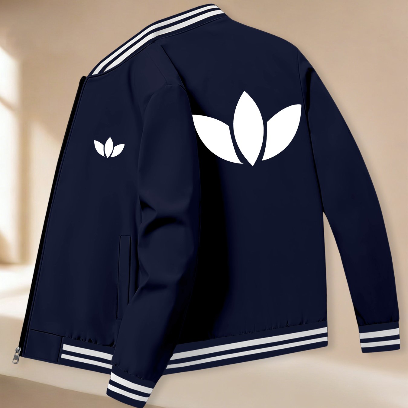 TEMU Men's Autumn/winter Sports Jacket, Three-leaf Pattern Print, Fashion Casual Business Youth Jacket, Baseball Collar Versatile Ribbed Jacket