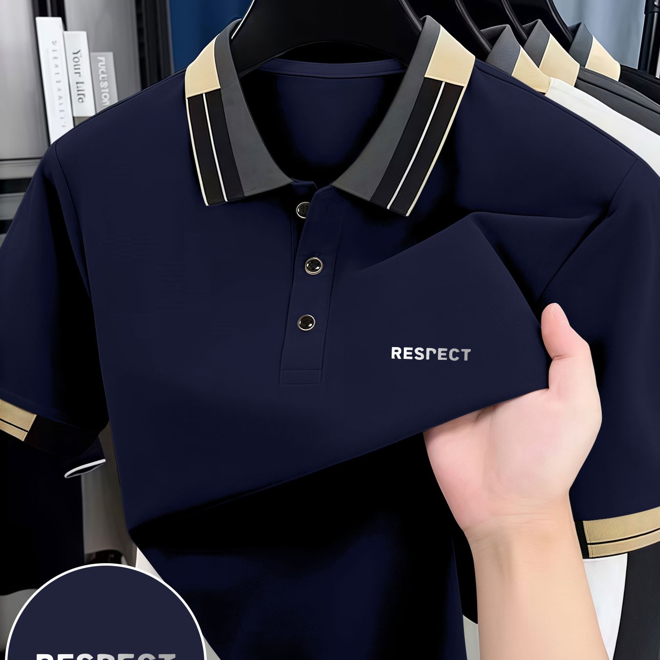 TEMU New Summer Men's Comfortable Shirt, Contrast Color Lapel, Button Detail, Casual Short Sleeve Regular Fit, Fashionable And Versatile Golf
