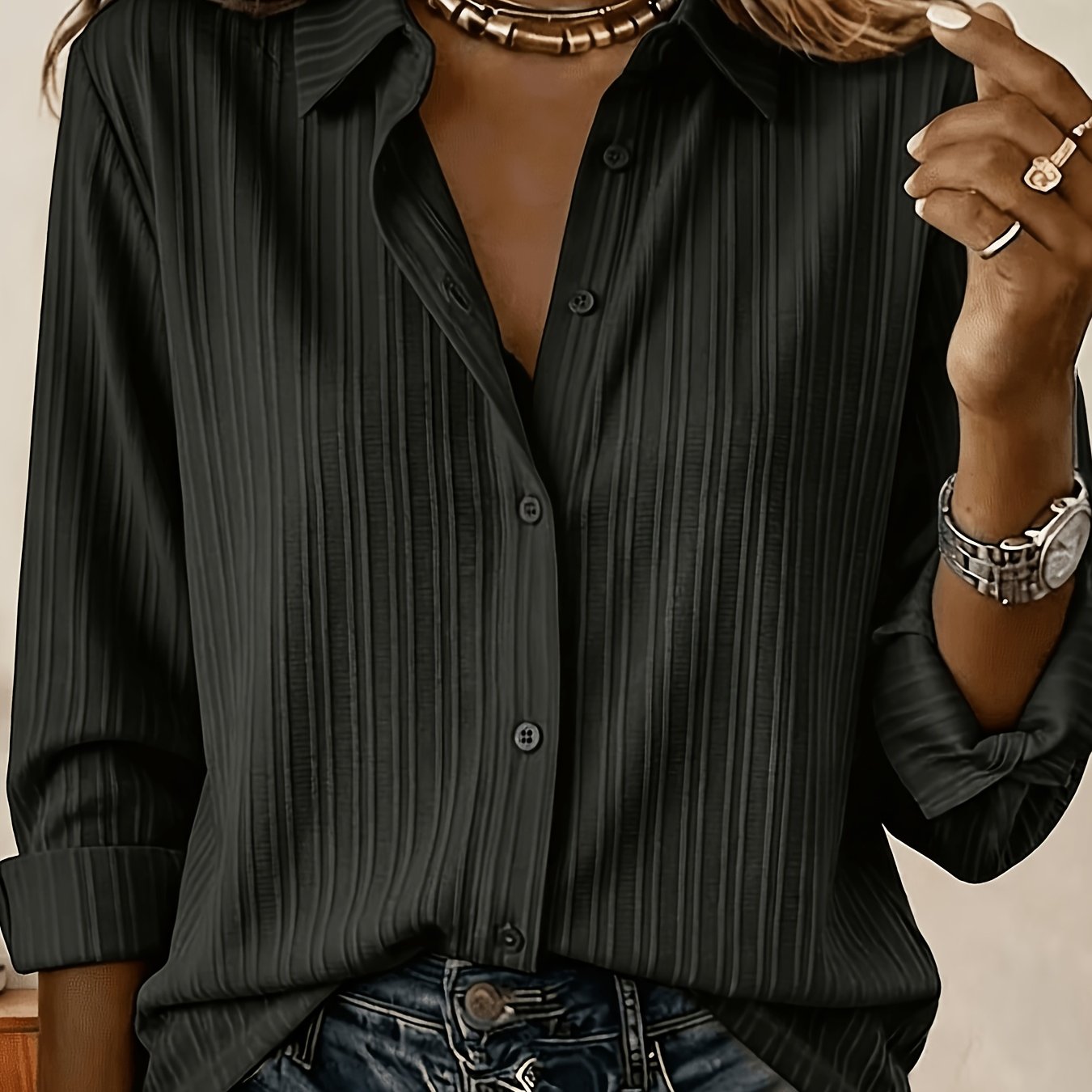 TEMU Plus Size, Women's Long-sleeve Lapel Shirt