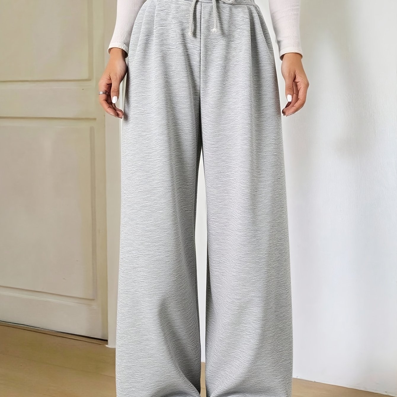 E-shop Mädchenhose mit elastischem Bund geradem Bein – Weite, schlankmachende Langenhose in Unifarben (Uniformen/Freizeitkleidung), maschinenwaschbare