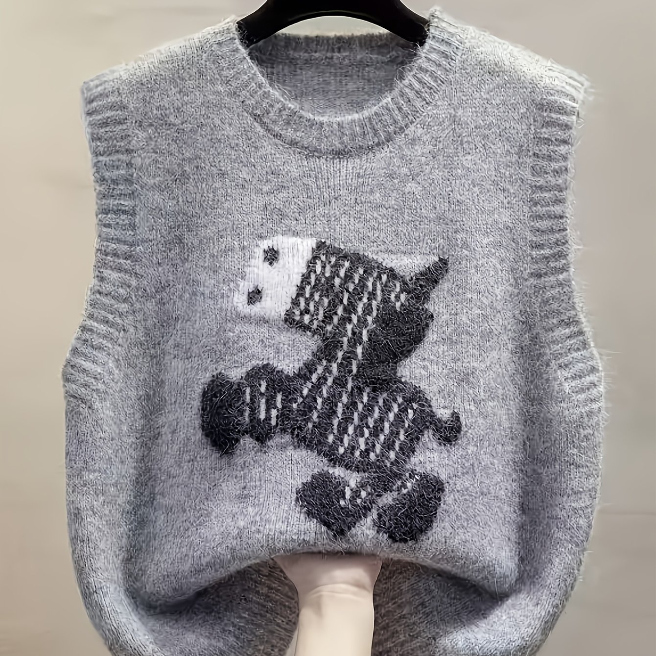 TEMU Cute Jacquard Vest Women's Autumn Winter Outerwear Pullover Round Neck Small Vest Japanese Layering Sleeveless Sweater