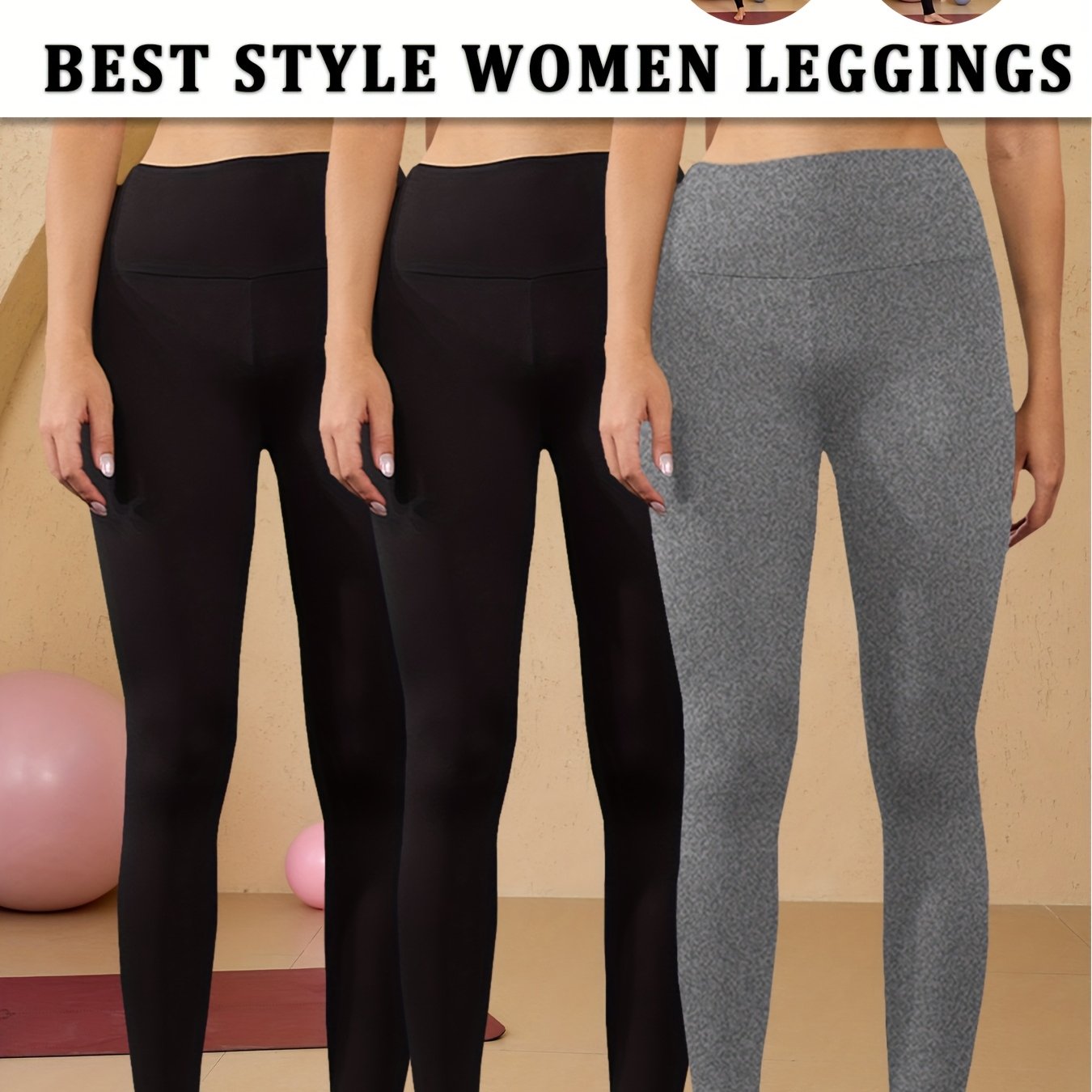 3 Pack Super Soft Leggings For Women, Solid Color High Waisted Tummy Control Solid Color Workout Yoga Running Pants Leggings