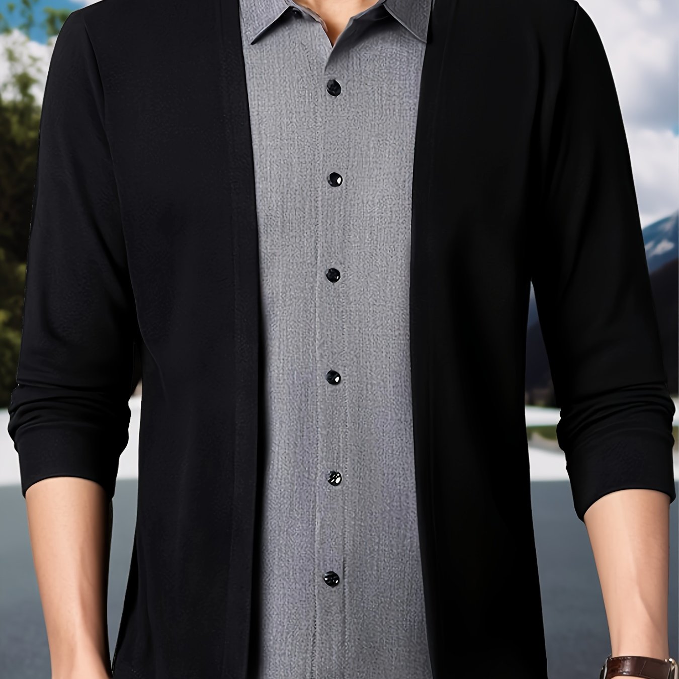 TEMU Men's Autumn Winter Casual -two-piece Lapel Long Sleeve Shirt
