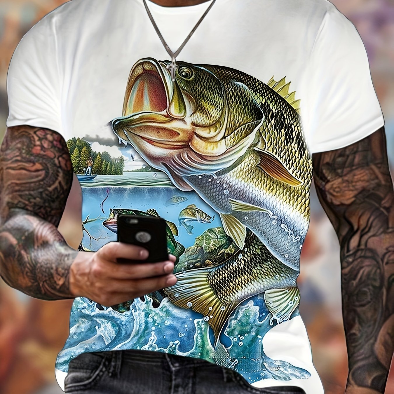 Men's Fishing T-Shirt - 3D Digital Print, Active Stretch Short Sleeve Tee For Summer Outdoor Activities