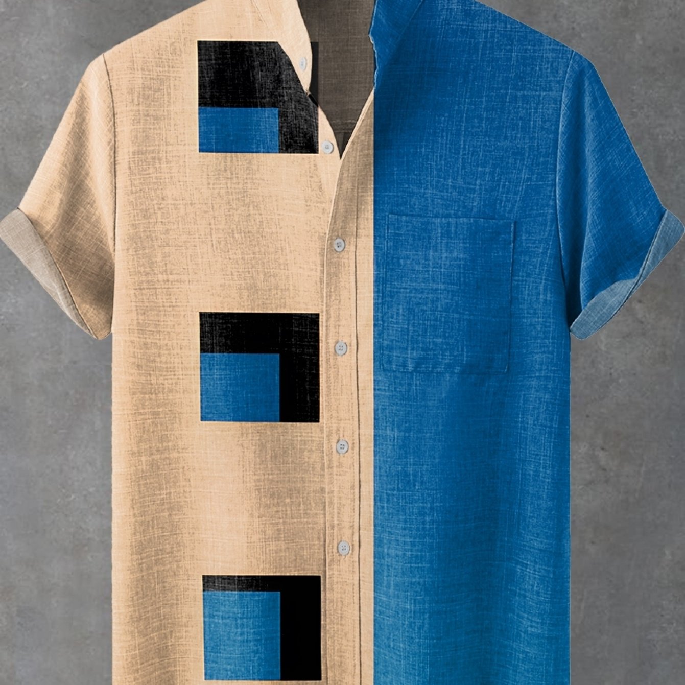 Men's Stand Collar Pocket Shirt, Casual And Comfortable For Daily Wear