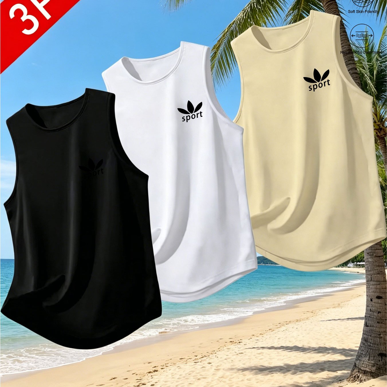TEMU Three-pc New Arrival Flash Men' Color Sleeveless Tank Top, Breathable And Skin-friendly Summer Daily Outerwear Base Layer