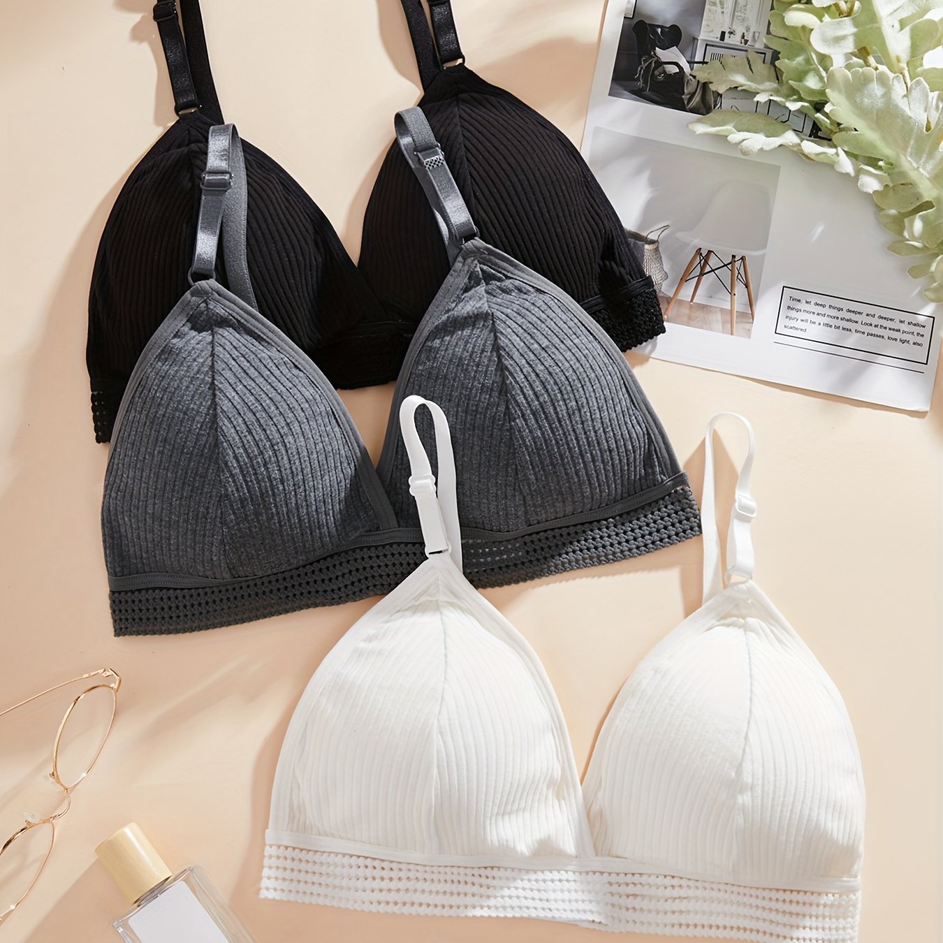 Comfortable Solid Combination Color Triangle Bras No Steel - Temu Canada