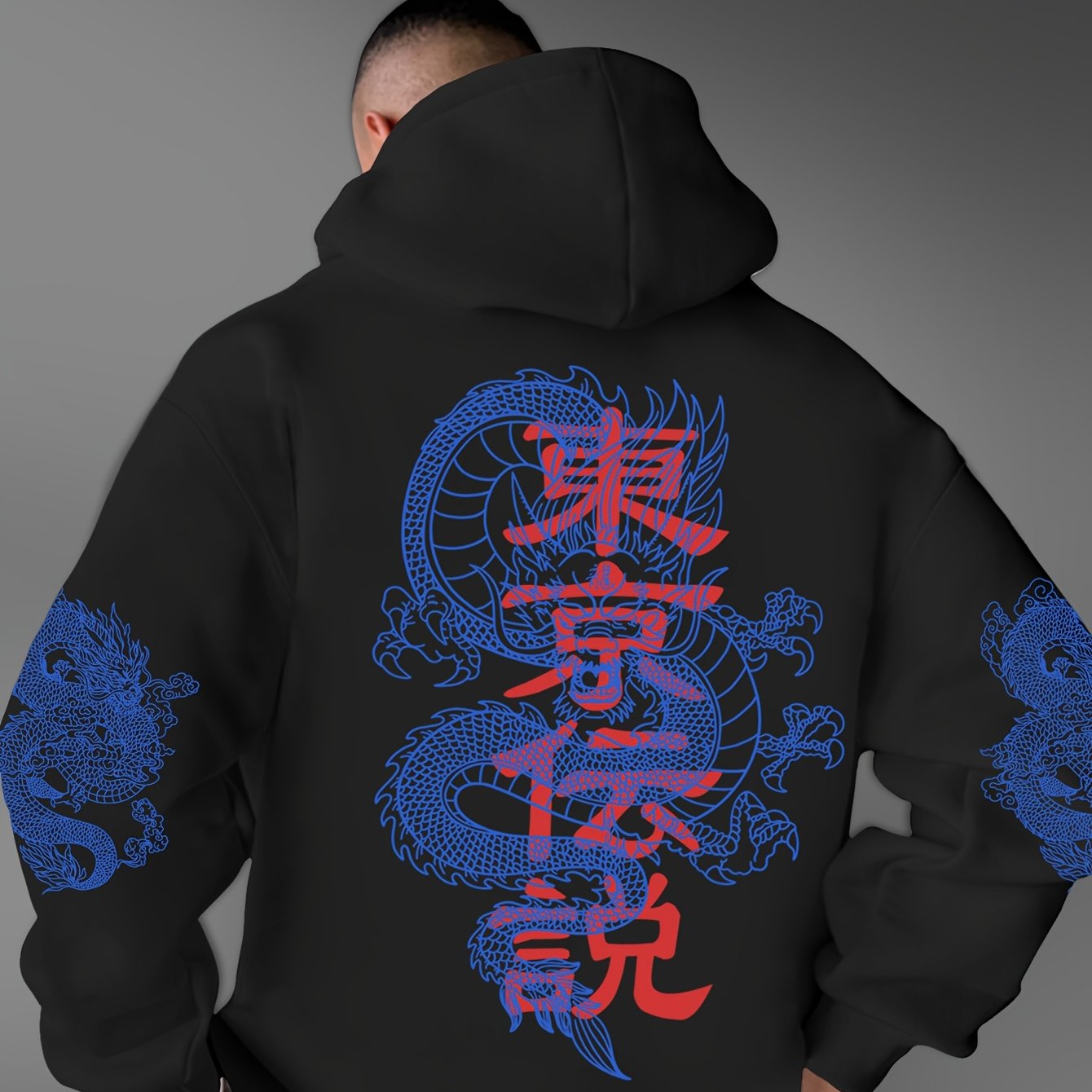 TEMU Sweat à capuche tendance pour homme avec imprimé dragon, idéal pour se chauffer et se tenir
