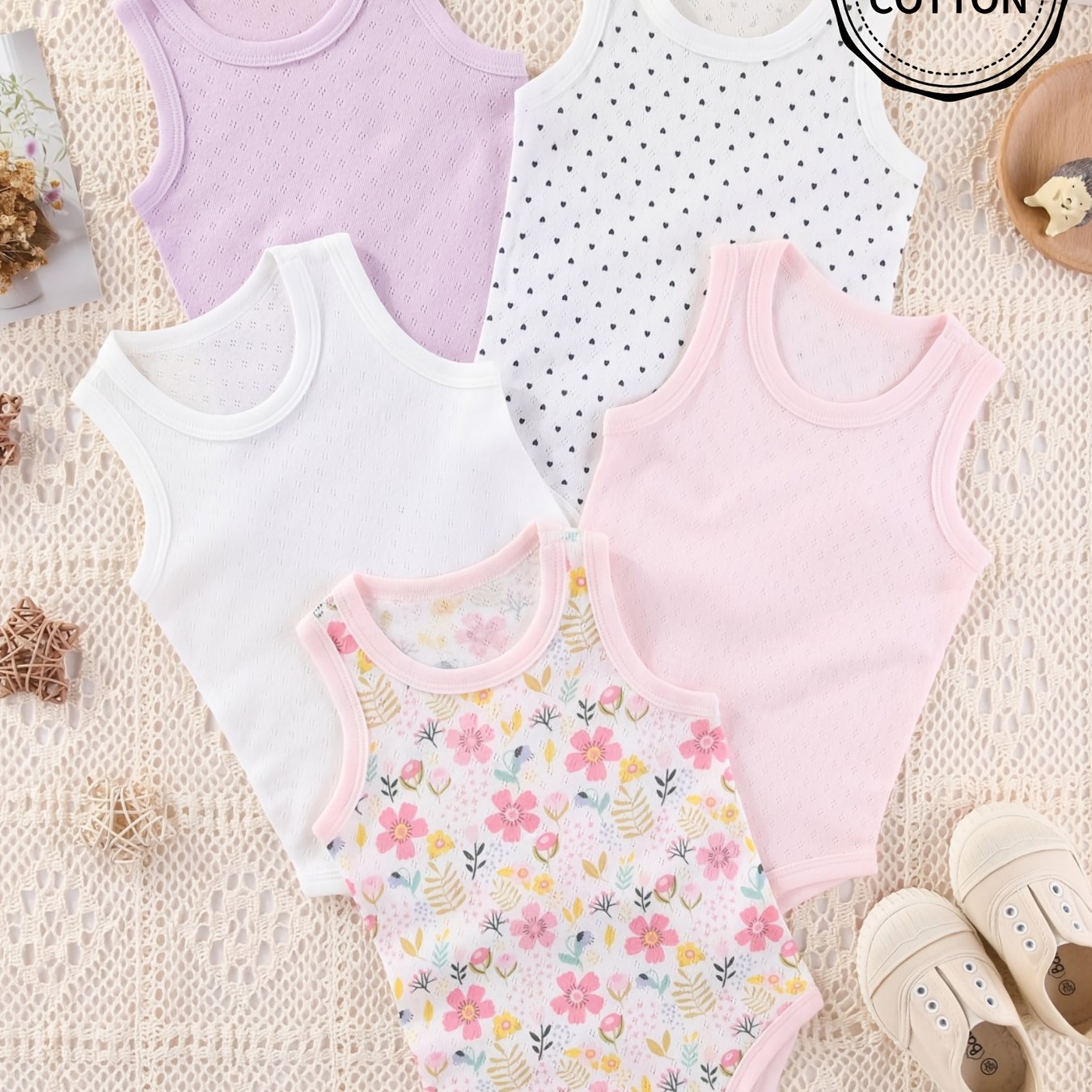 5pcs Girls' Tank Bodysuits, Perfect For Outdoor