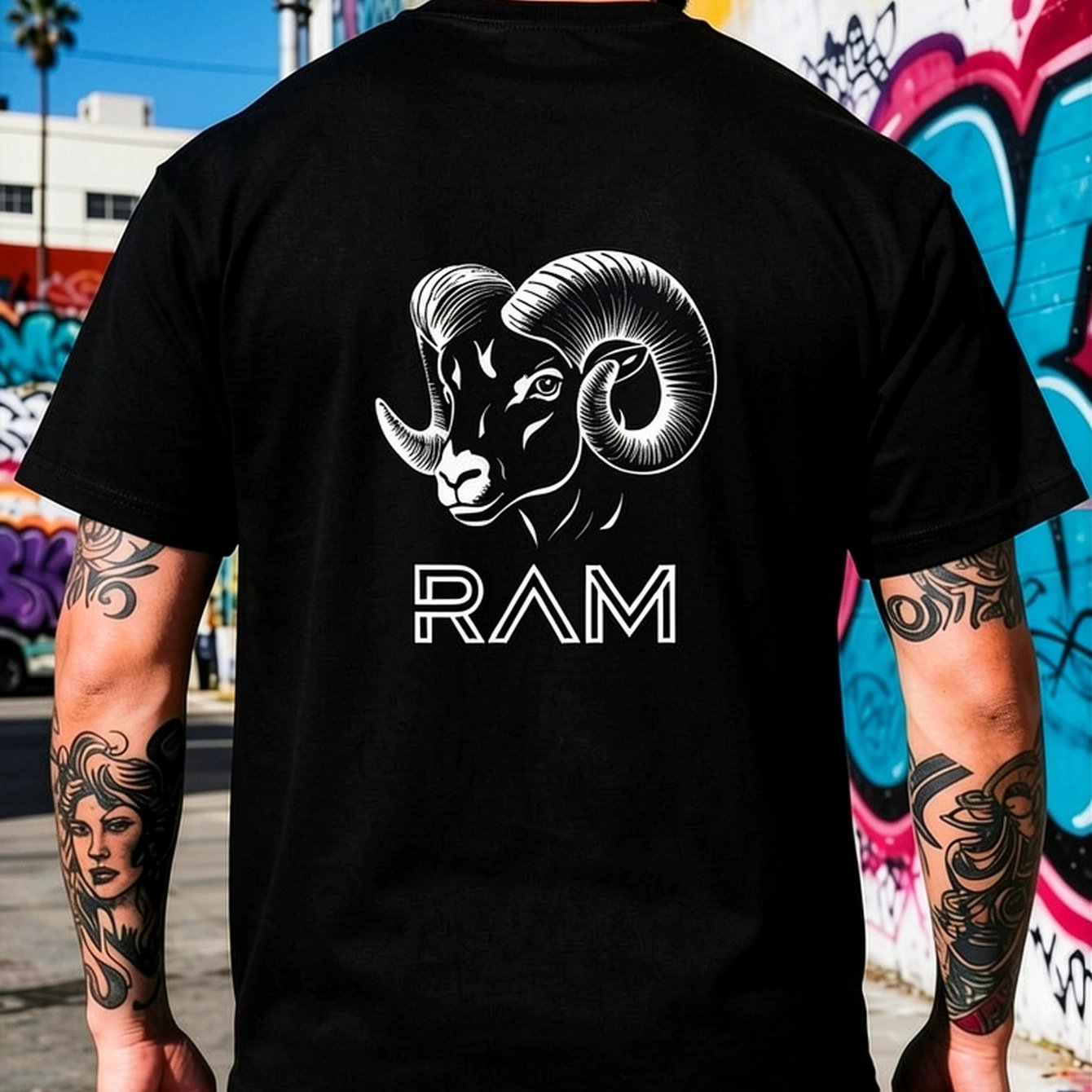 Image of Graphic Print T-shirt, Men's Casual Short Sleeve Crew Neck Shirt, Back Print, 100%, Regular Fit, Comfortable Fabric, Machine Washable Versatile Everyday Basic Shirt