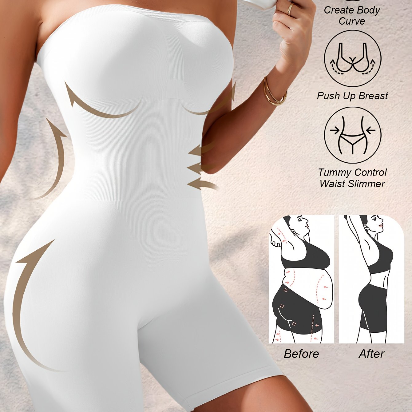 Tummy Control Women's Bodysuit, Off-shoulder Bust-contouring Bodysuit