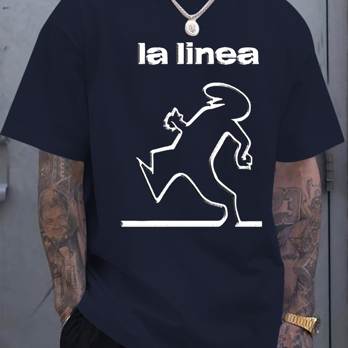 TEMU Ocisos Men's T-shirt - Minimalist Short Sleeve Crew Neck Tee, Breathable Regular Fit Suitable For Outdoor Sports & Casual Wear, Iconic La Linea