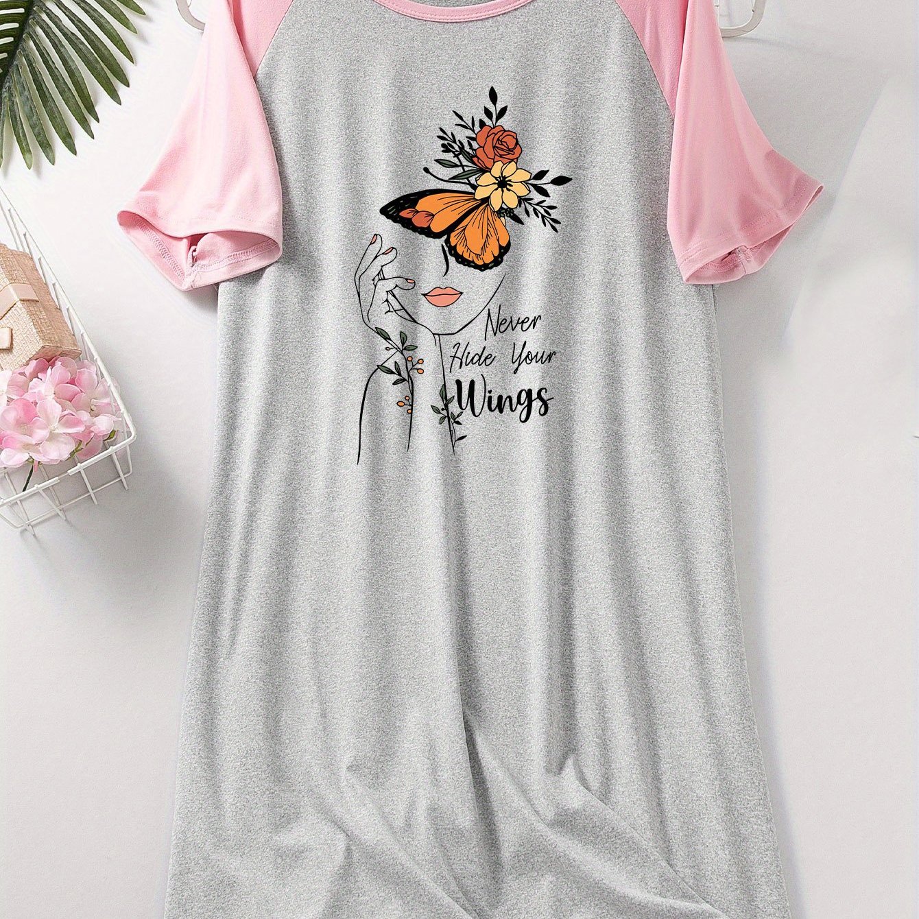 TEMU Never Your Wings Letter Print Women's Plus Size Casual Loungewear
