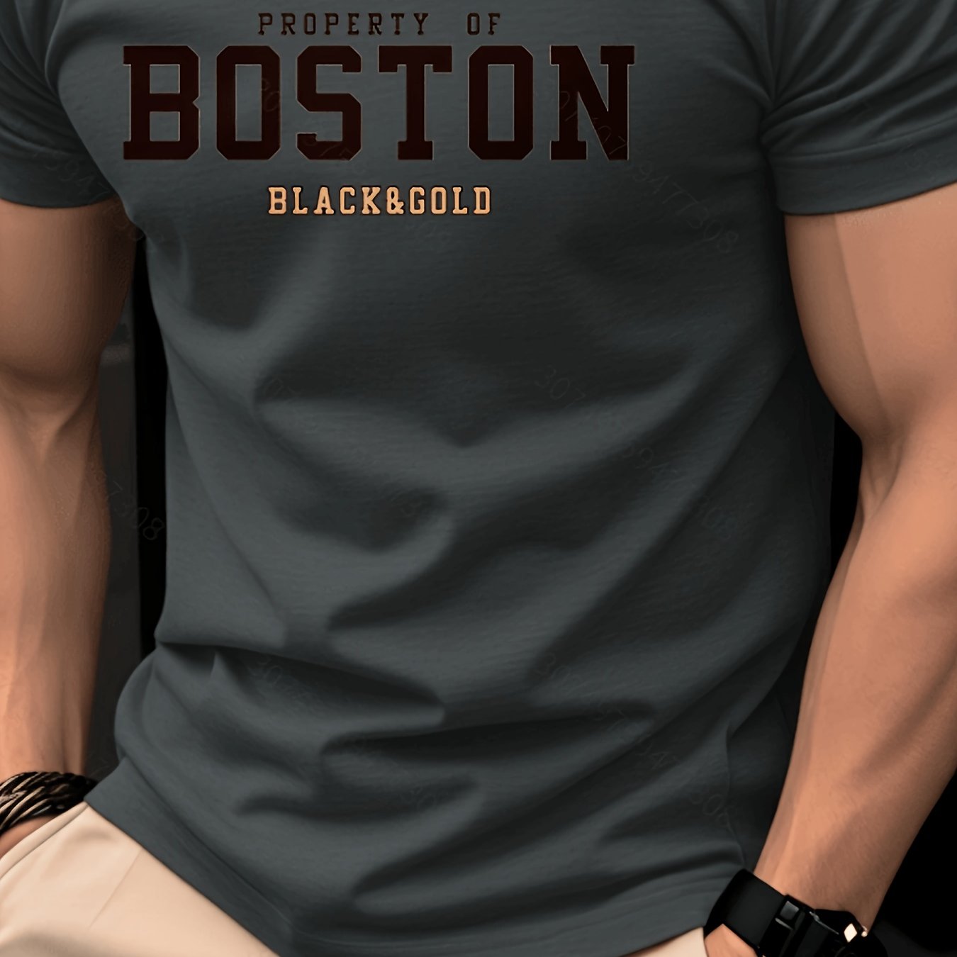 TEMU Men's T-shirt Summer Short-sleeved Trendy Fashionable Slim Fit Round Neck Youth Casual Daily Commuter Versatile Boston Letter Print