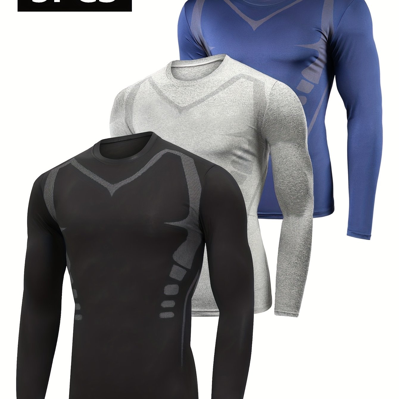 E-shop Neues 3-teiliges Set mit einzigartigen Prints, mehrfarbige Langarm-Sportbekleidung für Herren, geeignet für Frühling und Herbst, eng anliegende