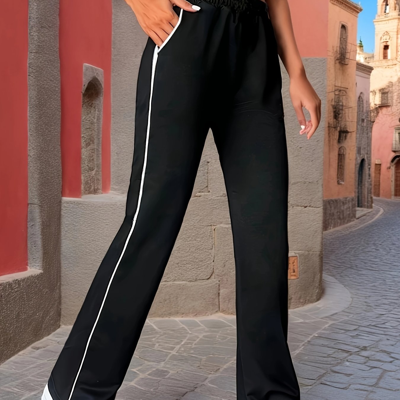 Striped Sexy Pants, Stretchy Long Trousers For Spring And Autumn, Women's Wear