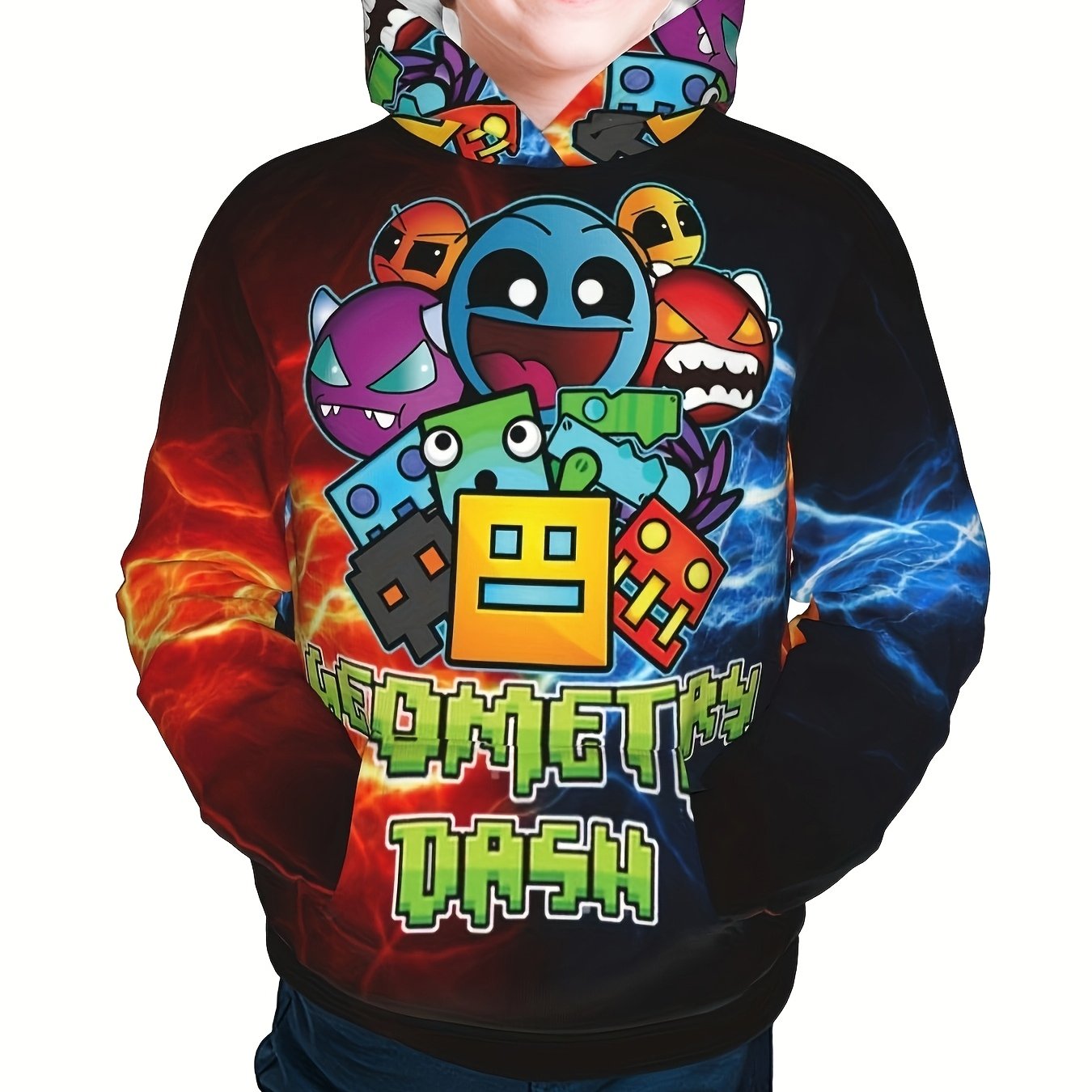 Felpa Con Cappuccio Geometry Dash Classic Gamer Nera Da Gioco - Foto 3