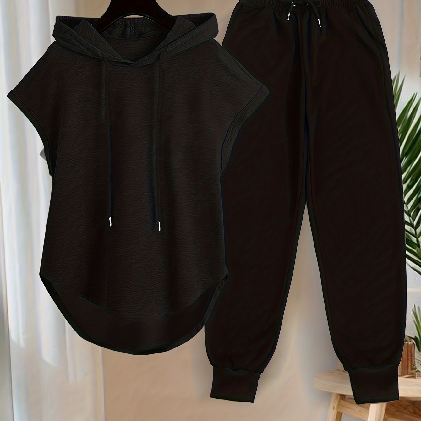 TEMU Women' Sleeveless Hoodie And Casual Long Pants 2pcs Set