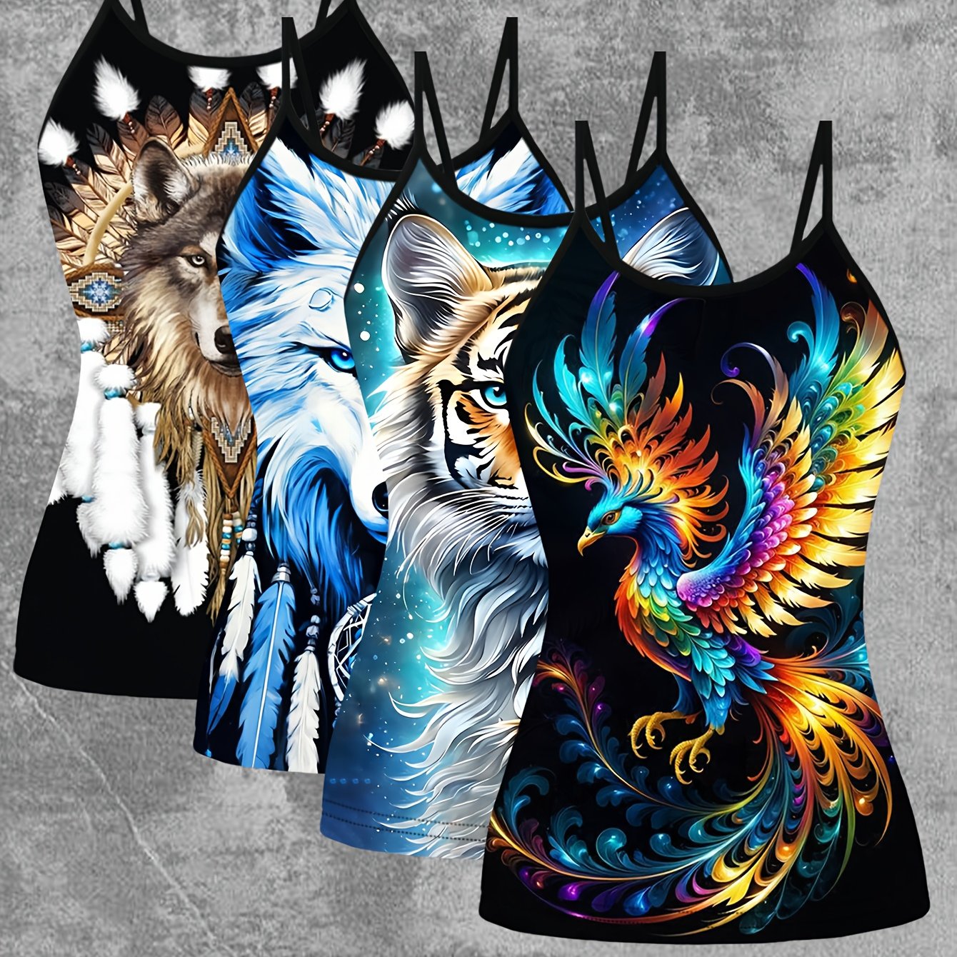 TEMU 4pcs Set European And Women's Spring/summer New Arrival Camisole Top With Digital 